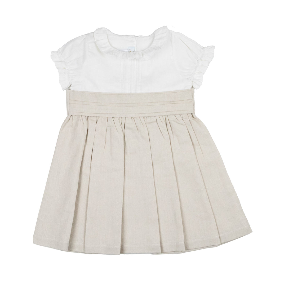 Natural Linen Dress - Pleated Sash Waist