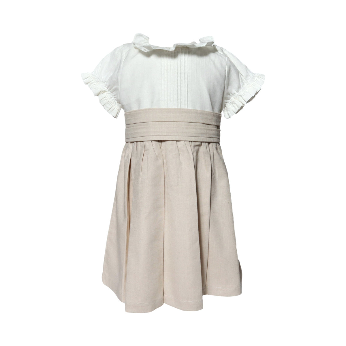 Natural Linen Dress - Pleated Sash Waist