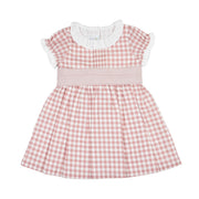 Pink Gingham Dress — Pleated Sash Waist