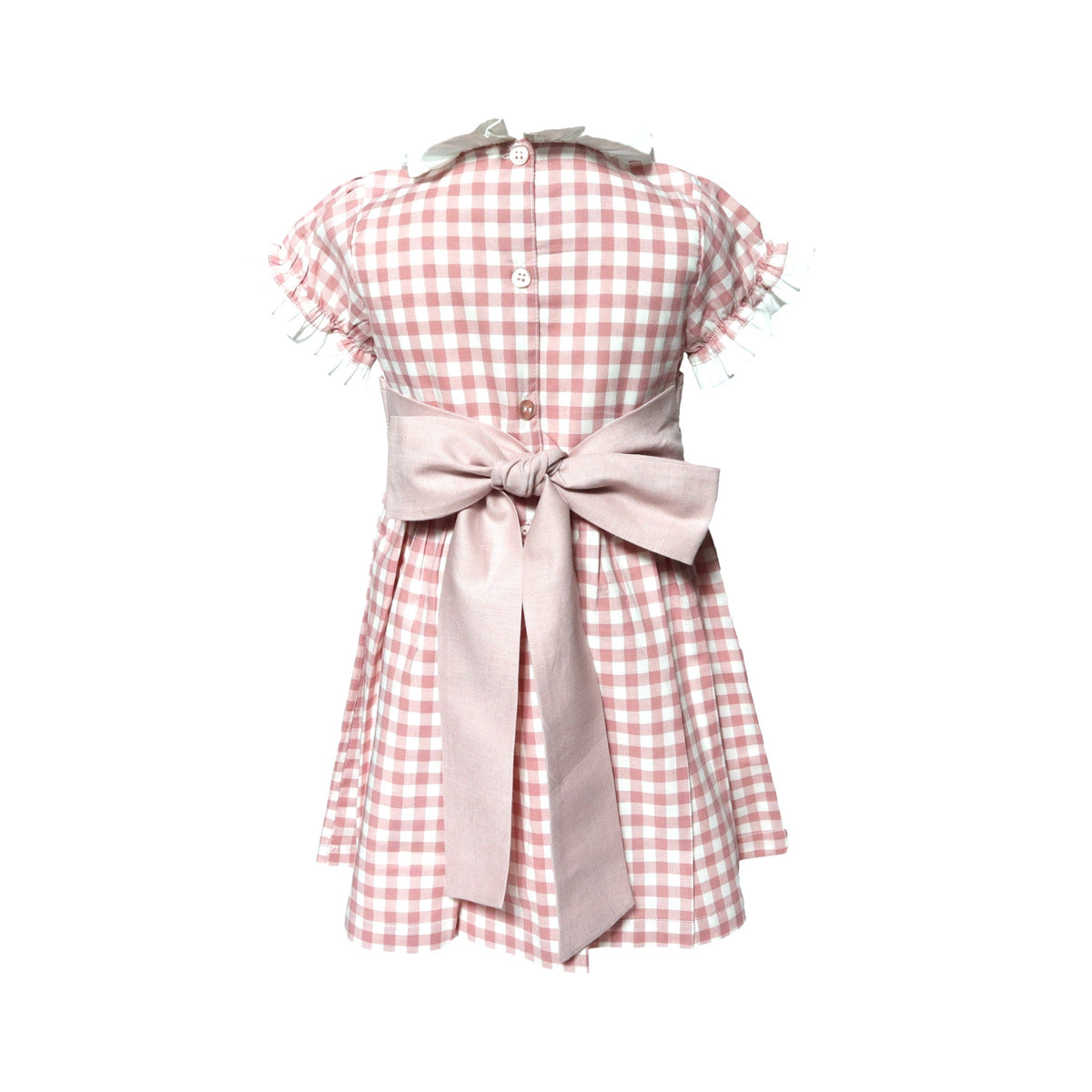 Pink Gingham Dress — Pleated Sash Waist