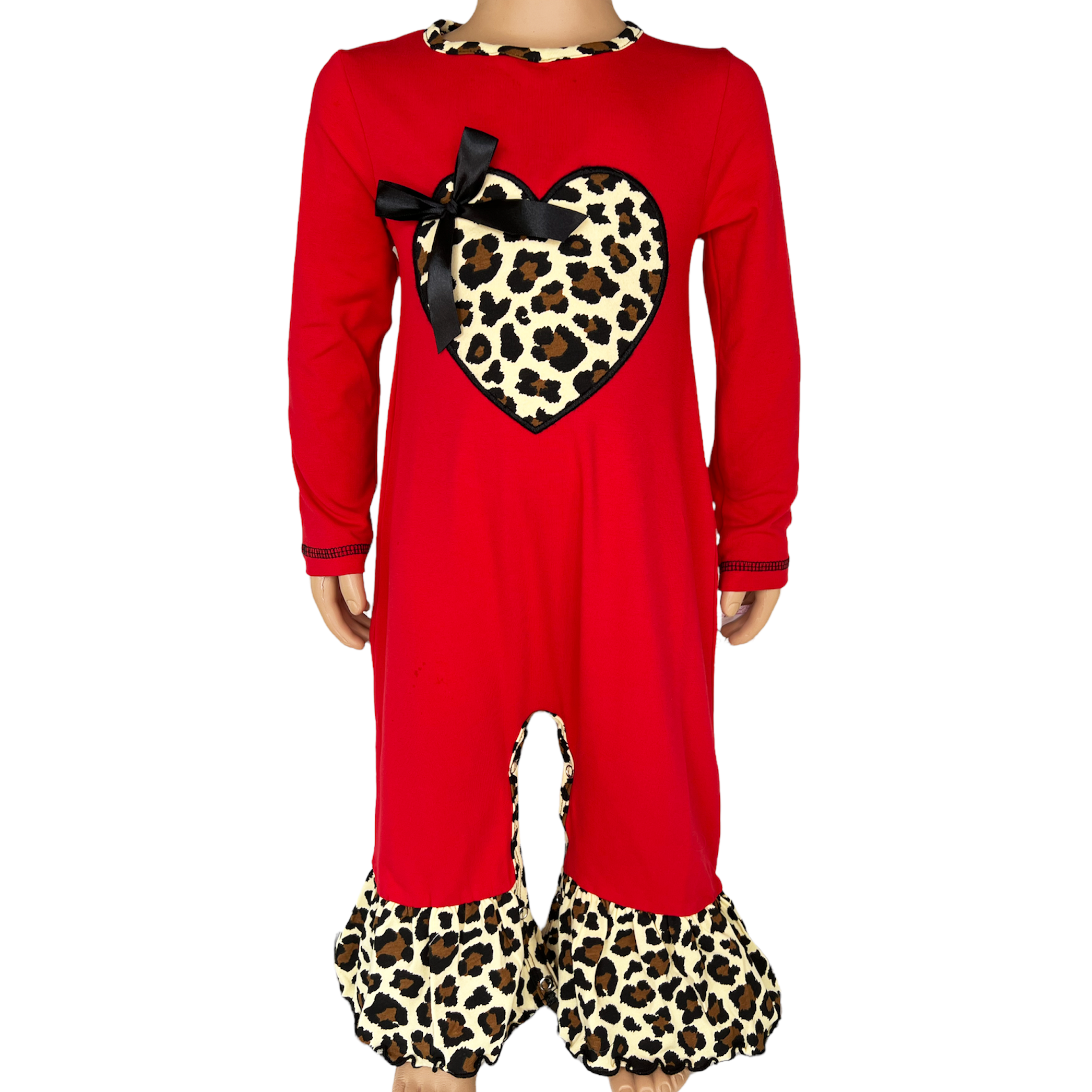 Annloren Baby Girls Leopard Valentines Holiday Heart Romper Outfit One Piece