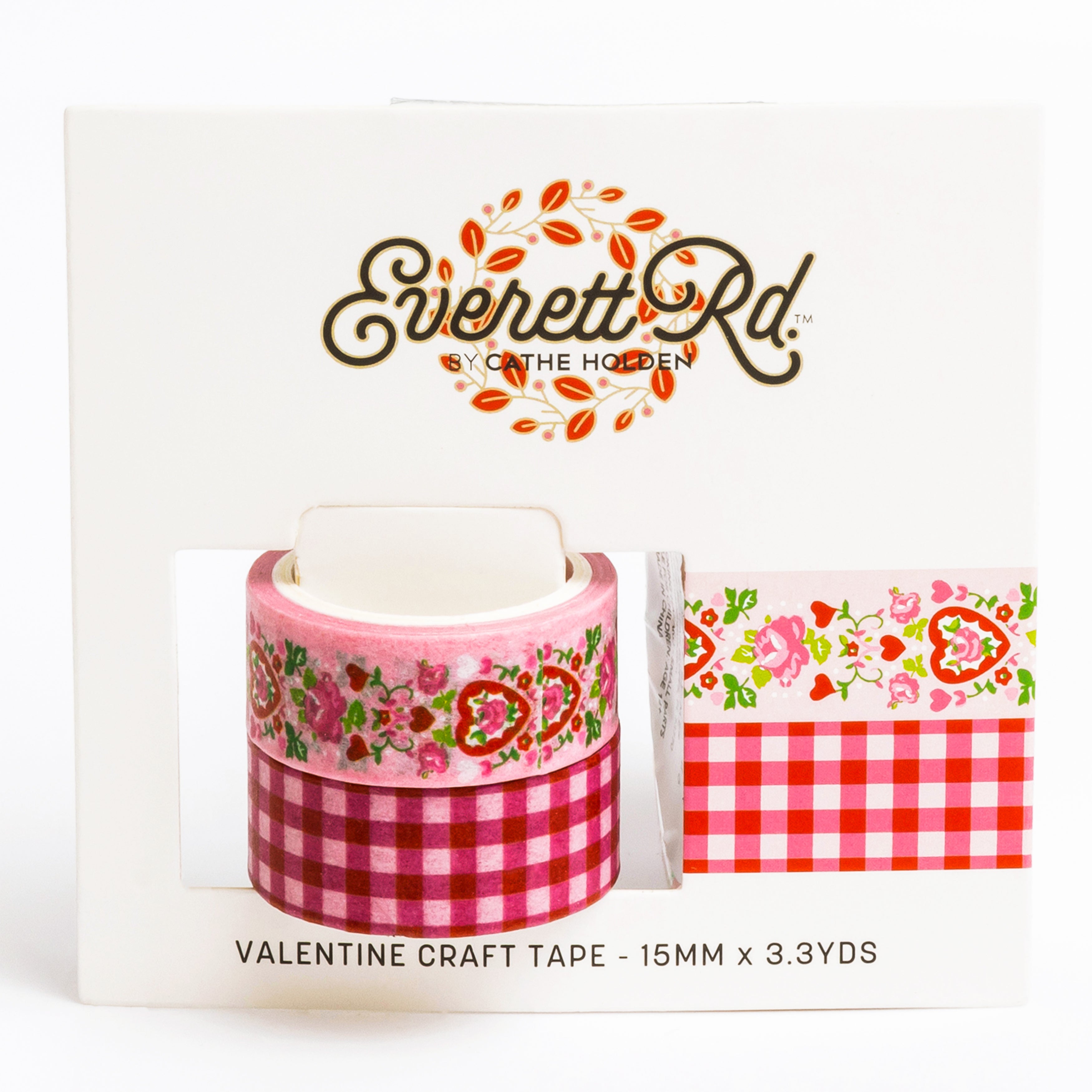 Red Gingham, Hearts, & Roses Washi Tape Everett Rd. By Cathe Holden