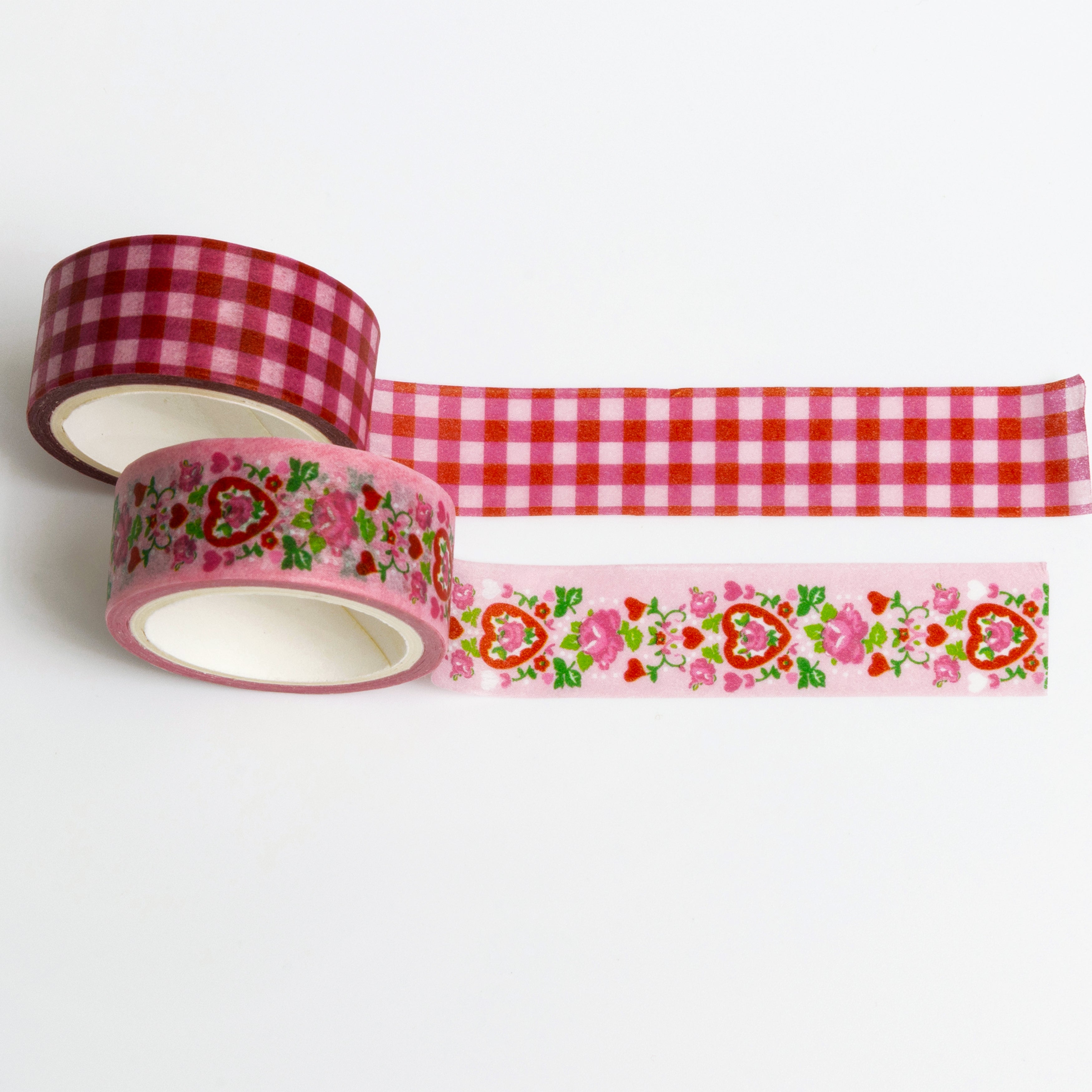 Red Gingham, Hearts, & Roses Washi Tape Everett Rd. By Cathe Holden