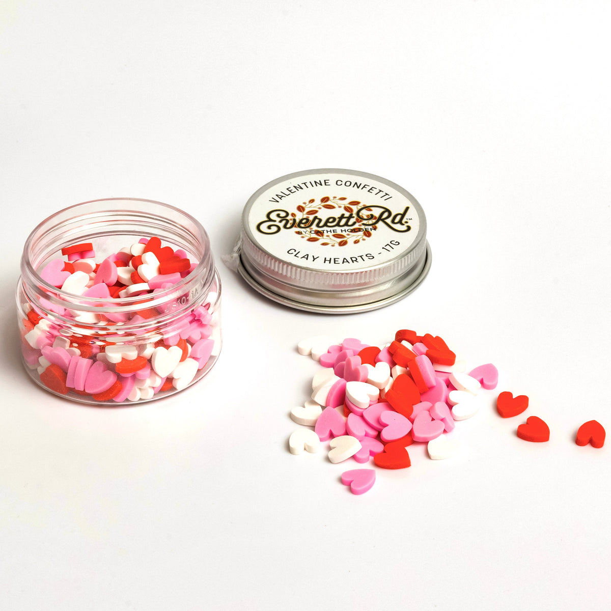 Red, Pink, & White Clay Hearts Confetti In A Jar Everett Rd. By Cathe Holden
