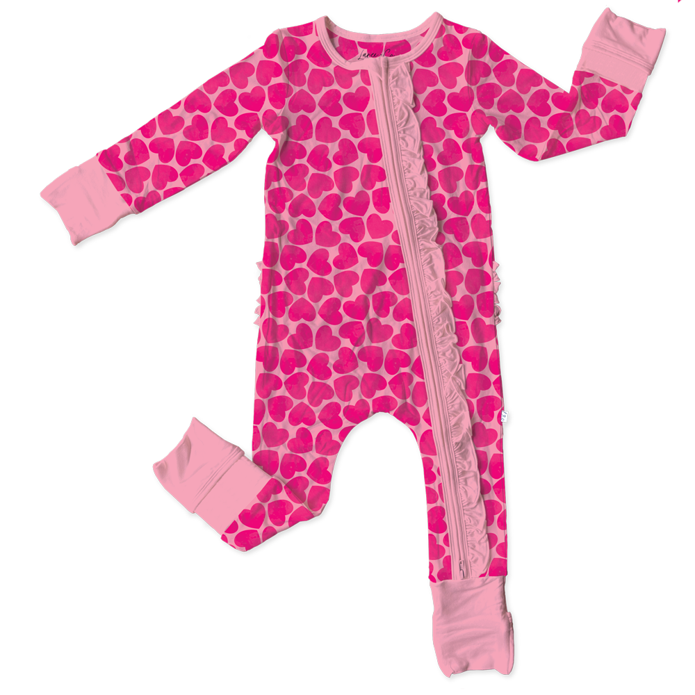 Valentine Hearts Bamboo Ruffle Convertible Footie (pre-order)