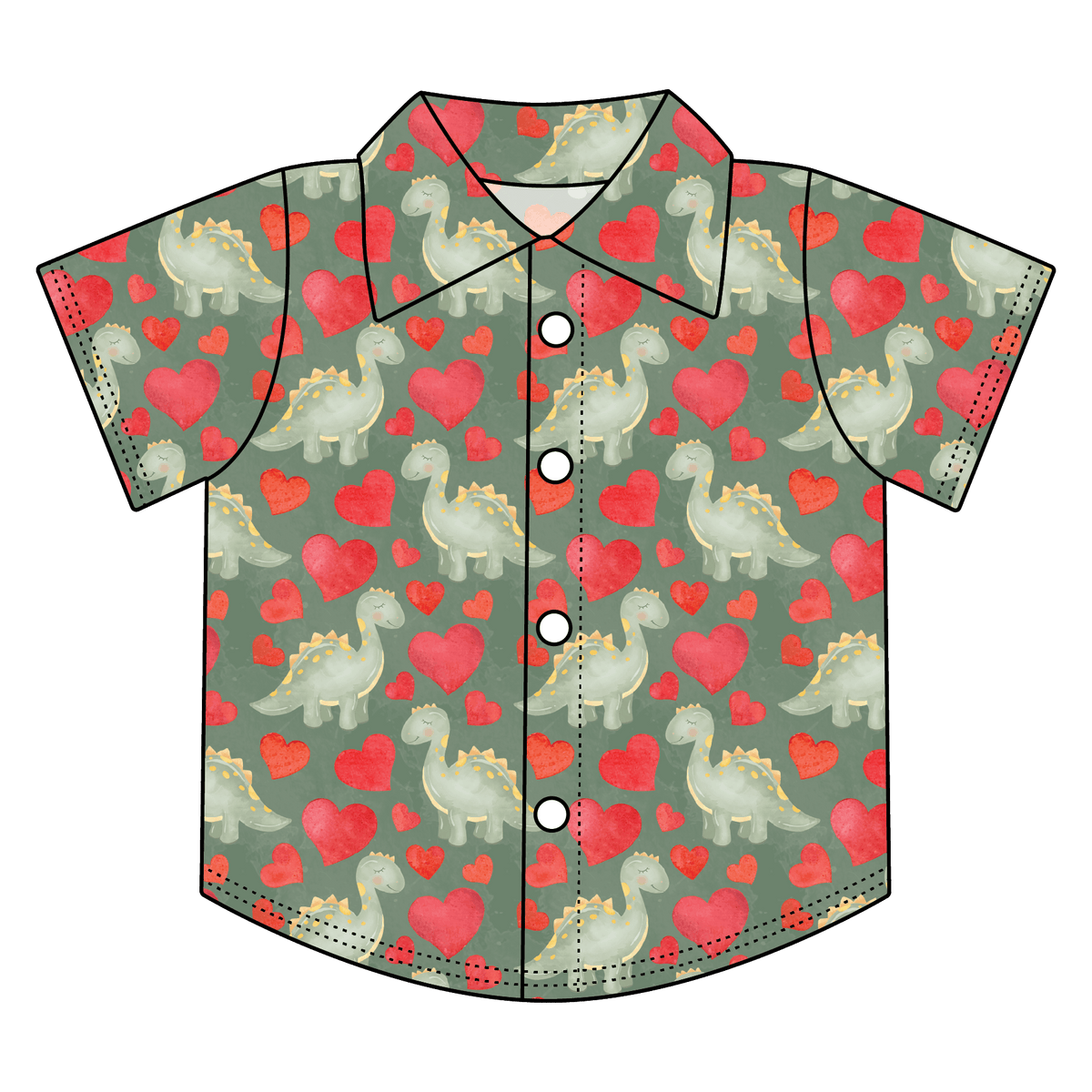 Valentine Dinos Bamboo Button Down Tee (pre-order)