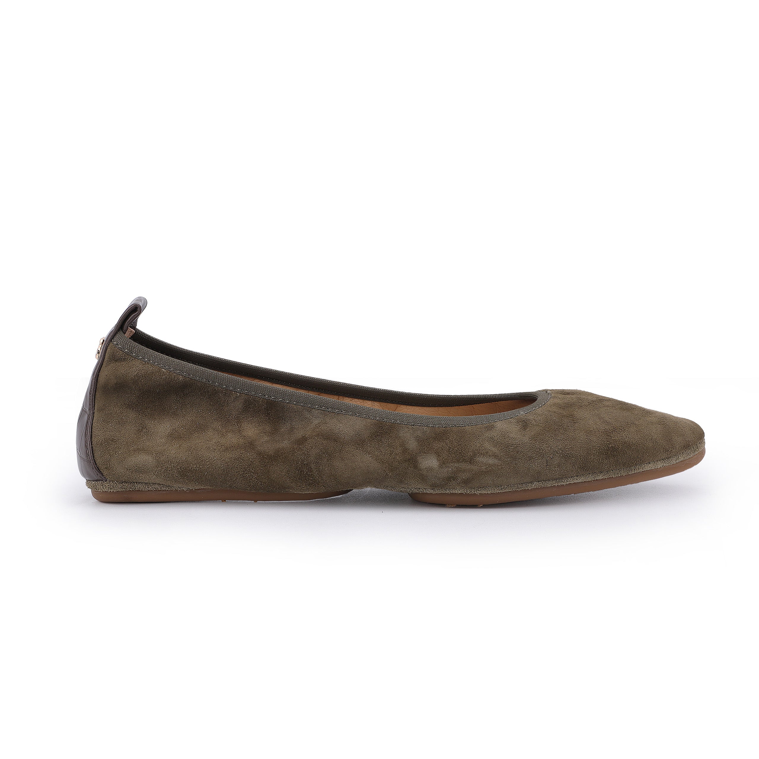 Vienna Foldable Ballet Flat In Mud Suede