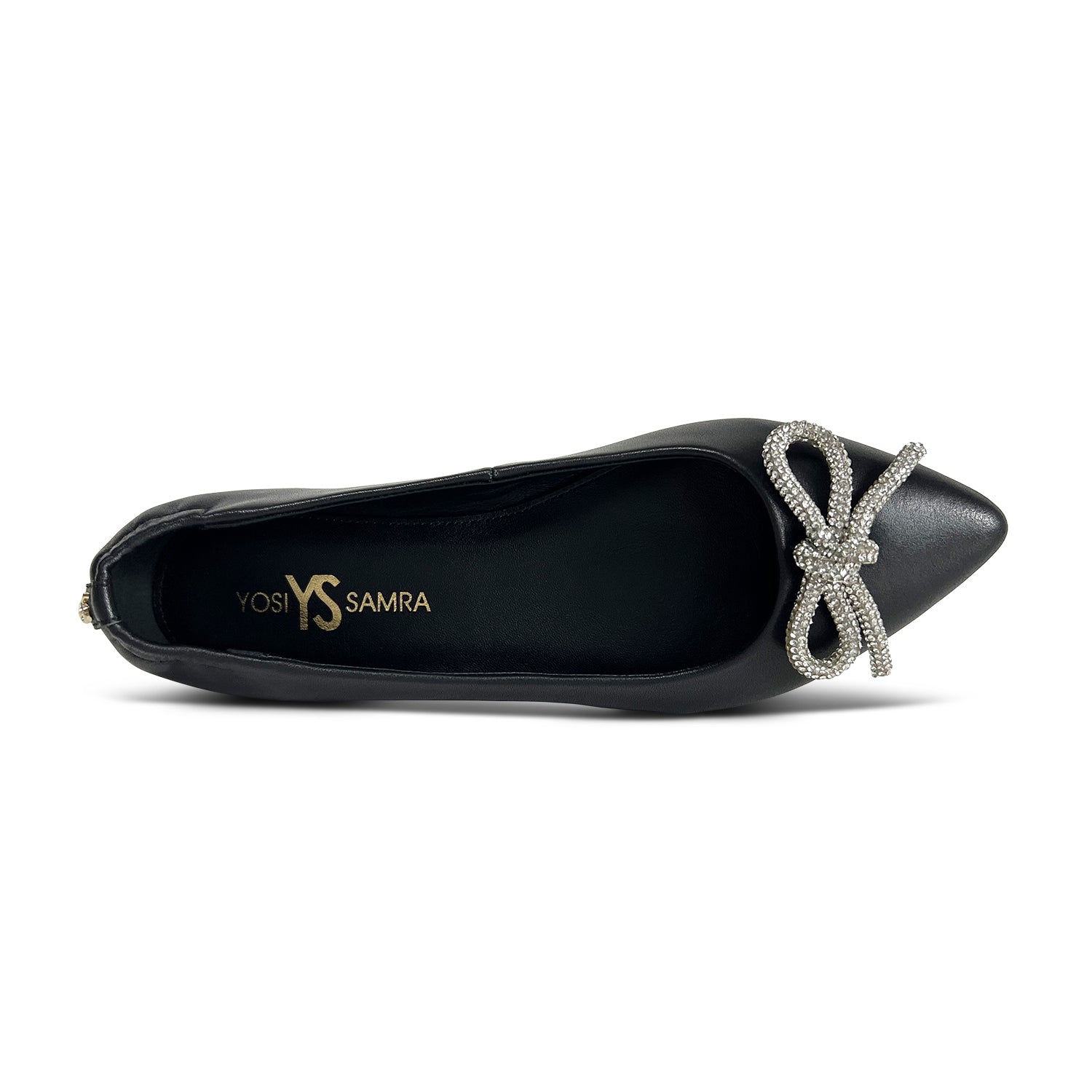 Vivienne Crystal Bow Flats In Black Nappa Leather