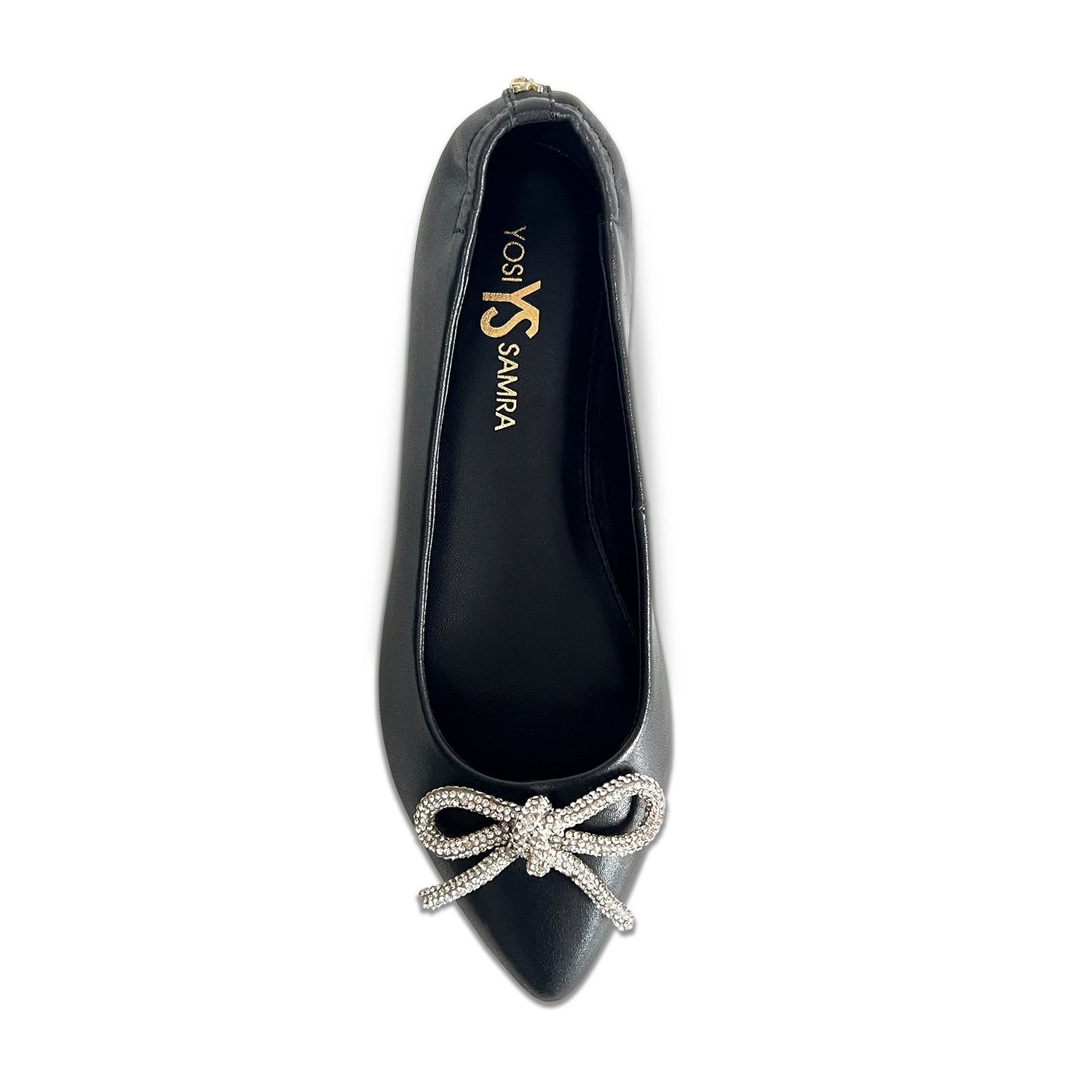 Vivienne Crystal Bow Flats In Black Nappa Leather