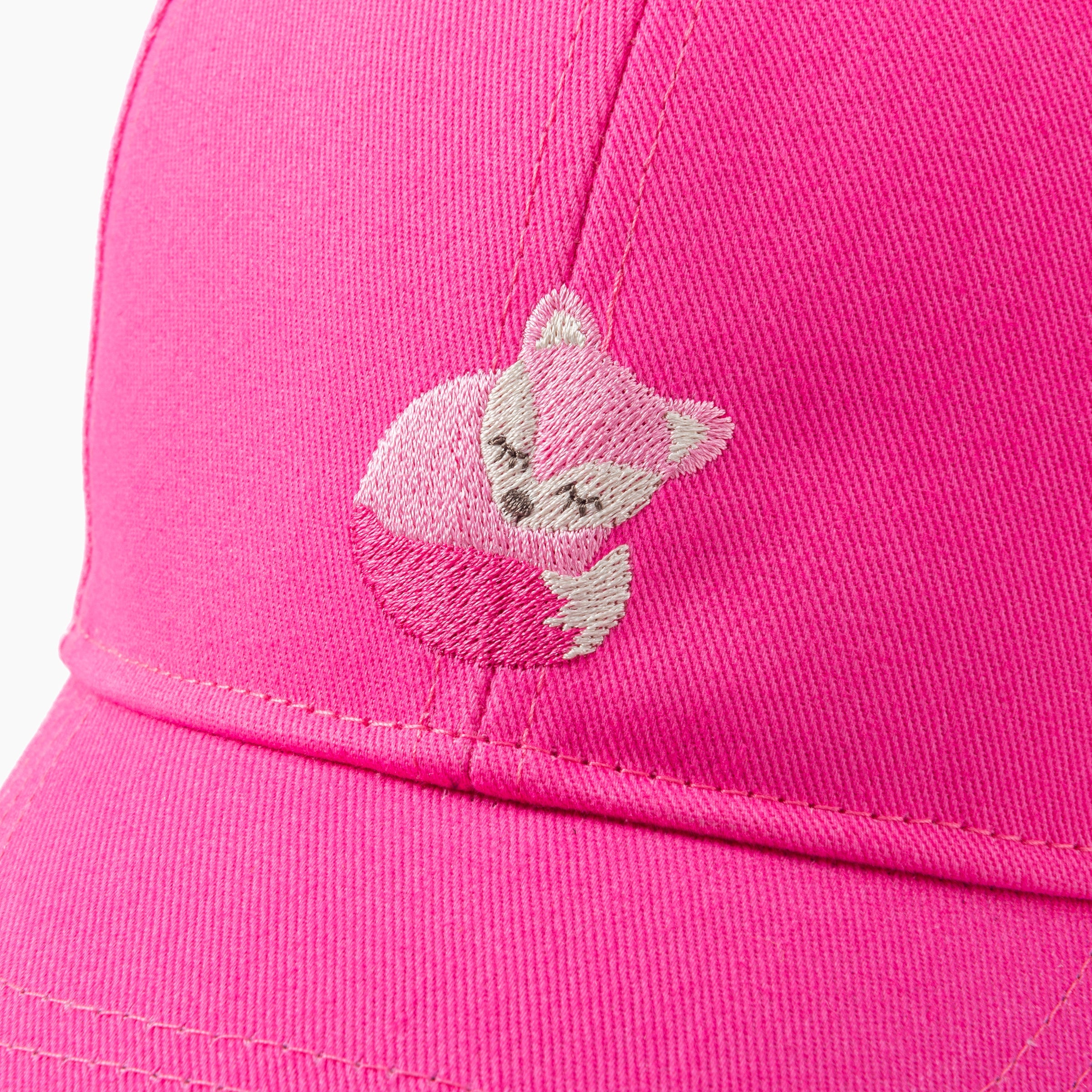 Girls' Hot Pink Baseball Hat- Cotton Fox Patch Cap (3-6/7years)