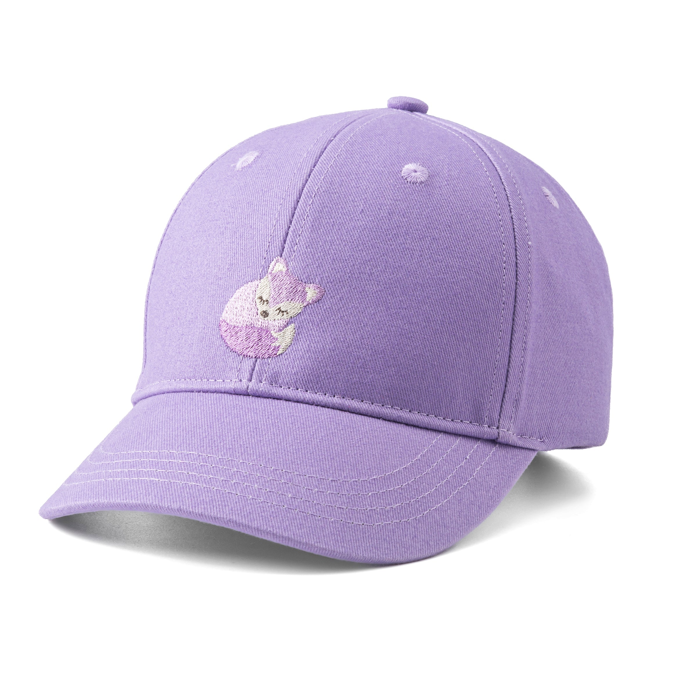 Girls' Purple Baseball Hat- Cotton Fox Patch Cap (3-6/7years)