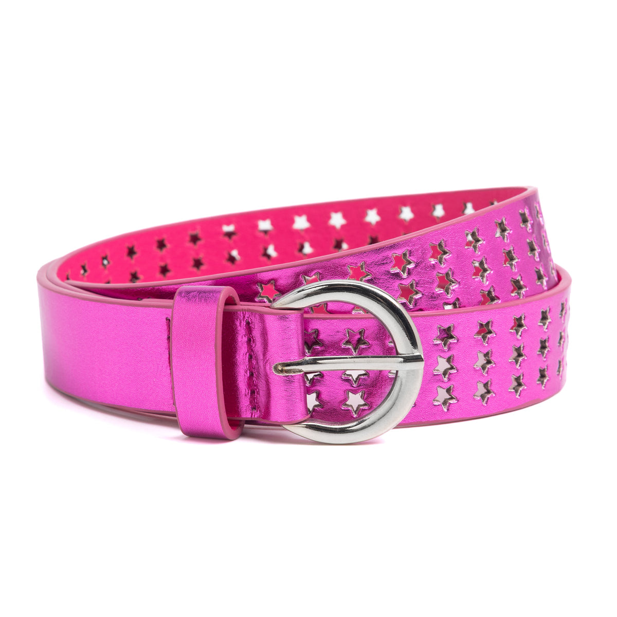 Girls Stars Perforated Metallic Leather Belt - - Stylish Shiny Belt For Girls All Ages