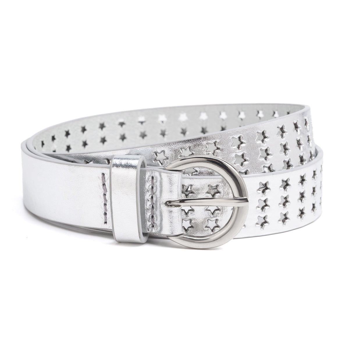 Girls Stars Perforated Metallic Leather Belt - - Stylish Shiny Belt For Girls All Ages