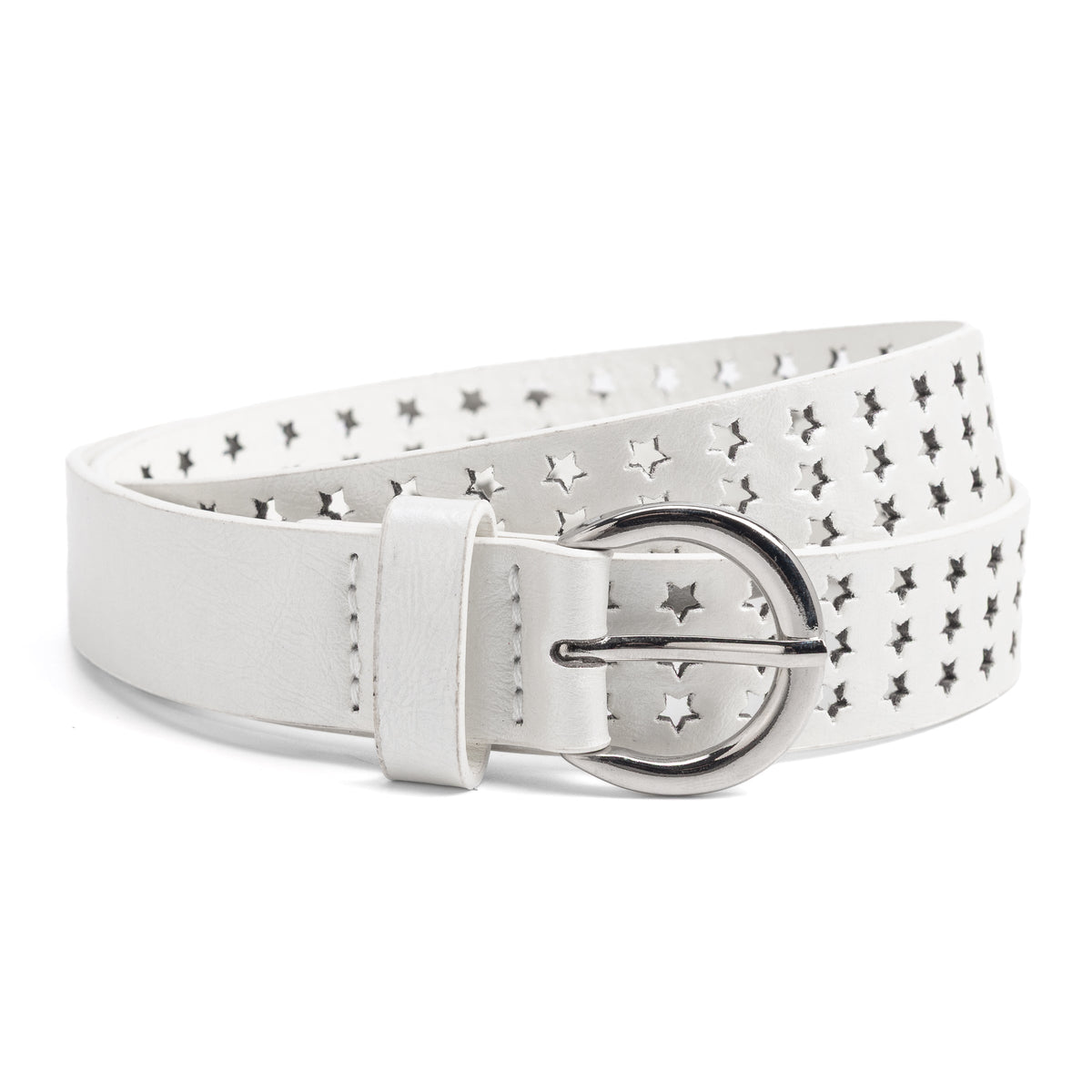 Girls Stars Perforated Metallic Leather Belt - - Stylish Shiny Belt For Girls All Ages