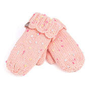 Girls Fun Speckled Knit Mittens With Scalloped Lace Cuff, For Kids All Ages 1-12 Years, Fleece-lined