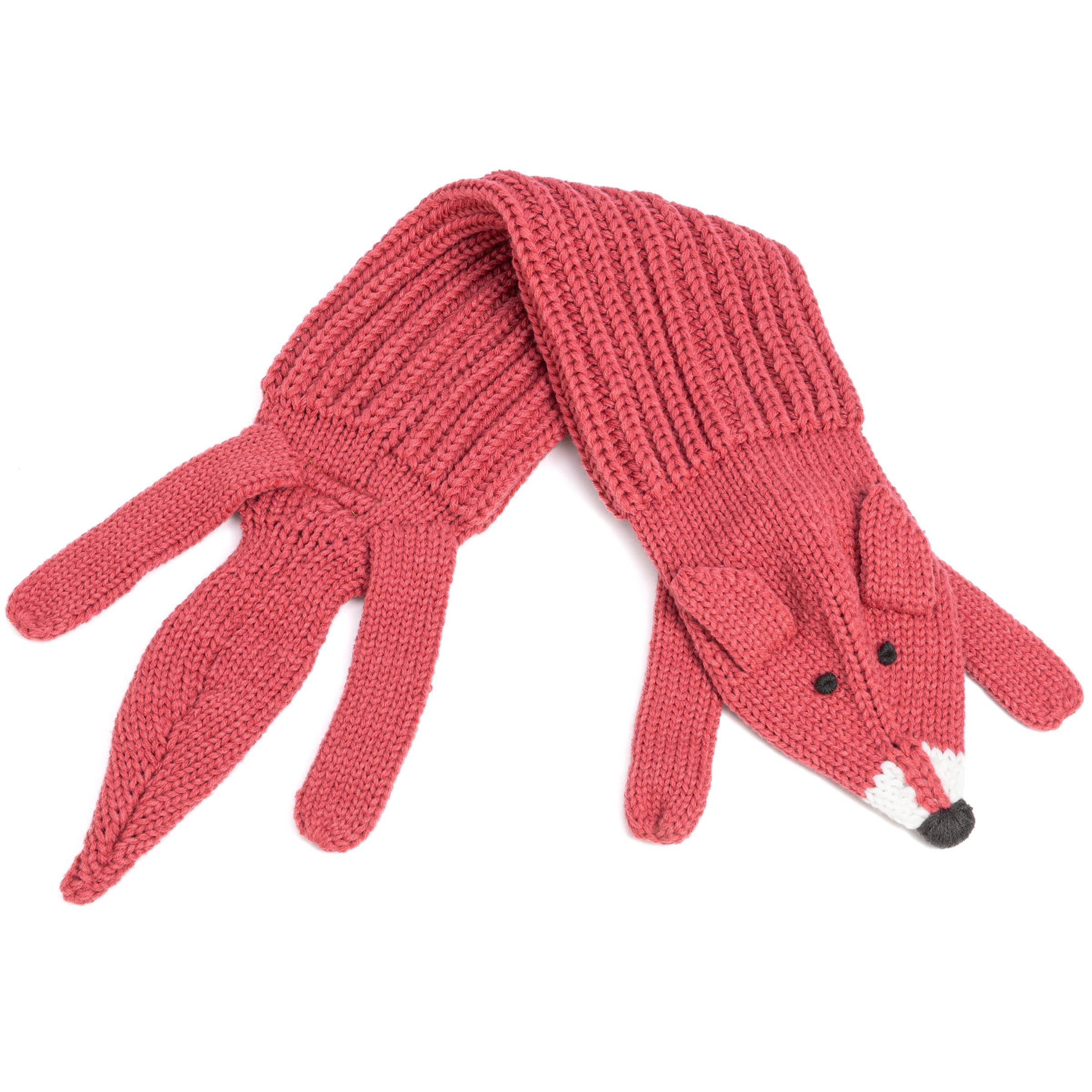 Girls Fox Knit Neck Winter Scarf - Fun Critter Design For Kids All Ages, Rustic Red