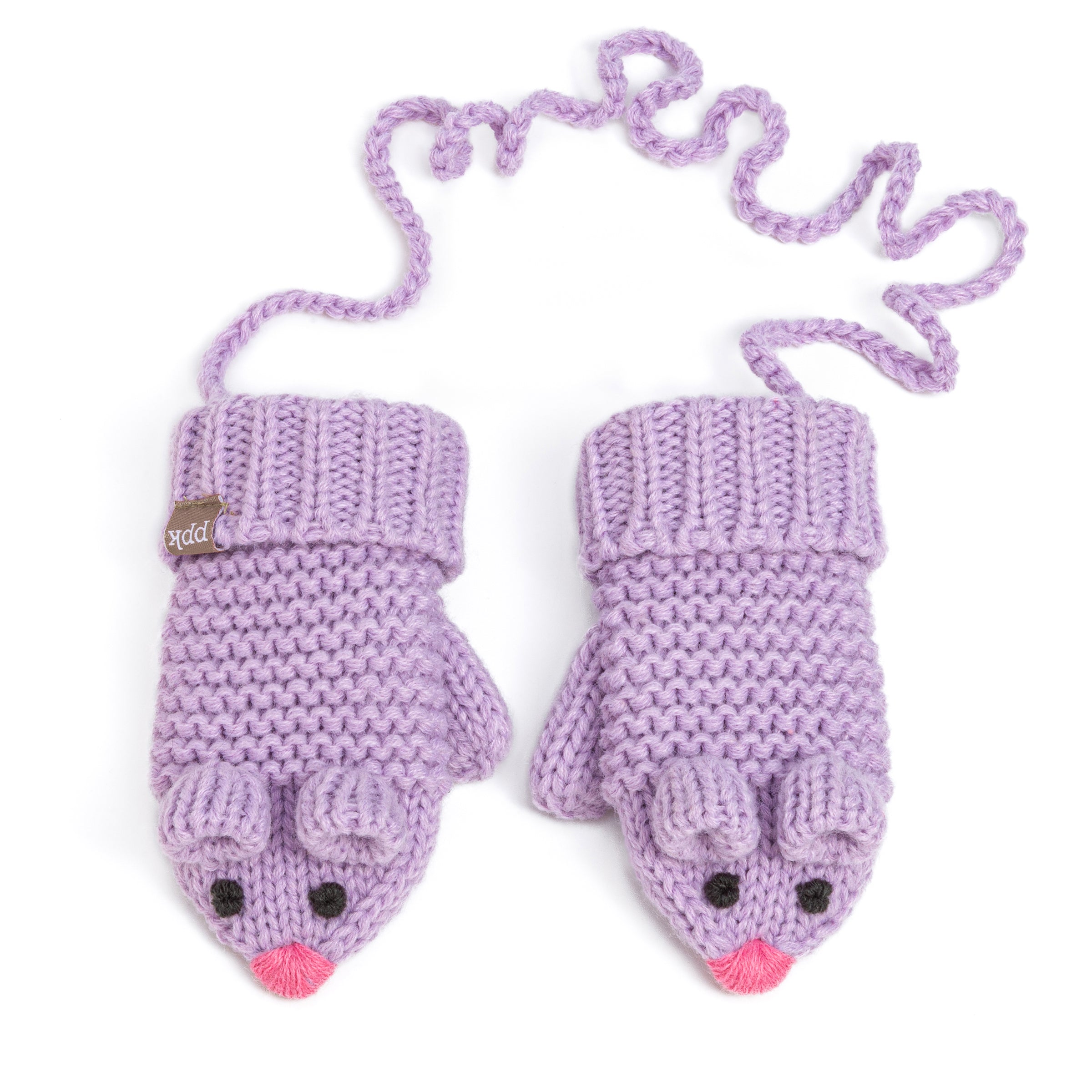 Mouse Face Knit Mittens With String For Kids 1-6 Years, Cozy, Cute & Connected For Little Hands, Premium Quality