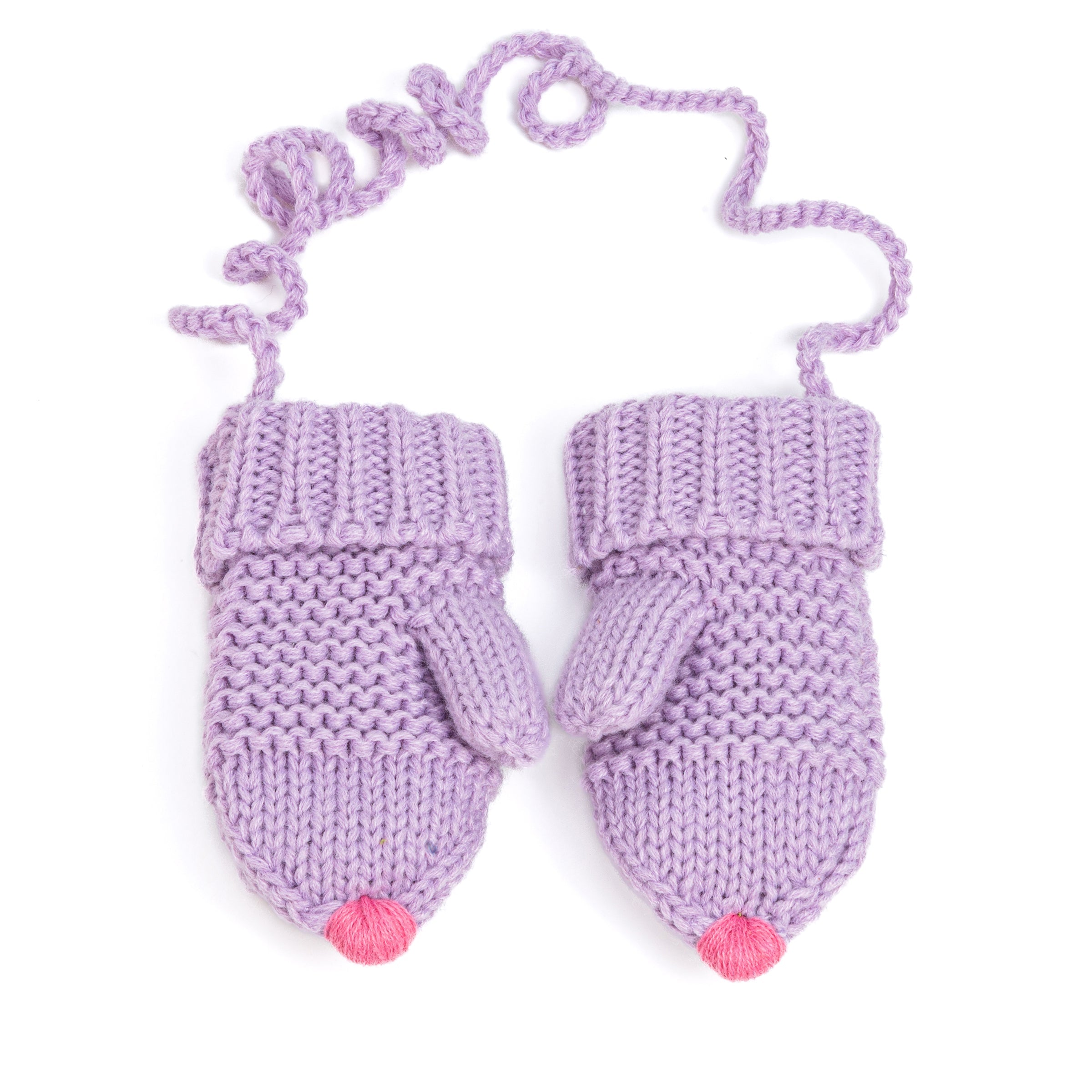 Mouse Face Knit Mittens With String For Kids 1-6 Years, Cozy, Cute & Connected For Little Hands, Premium Quality