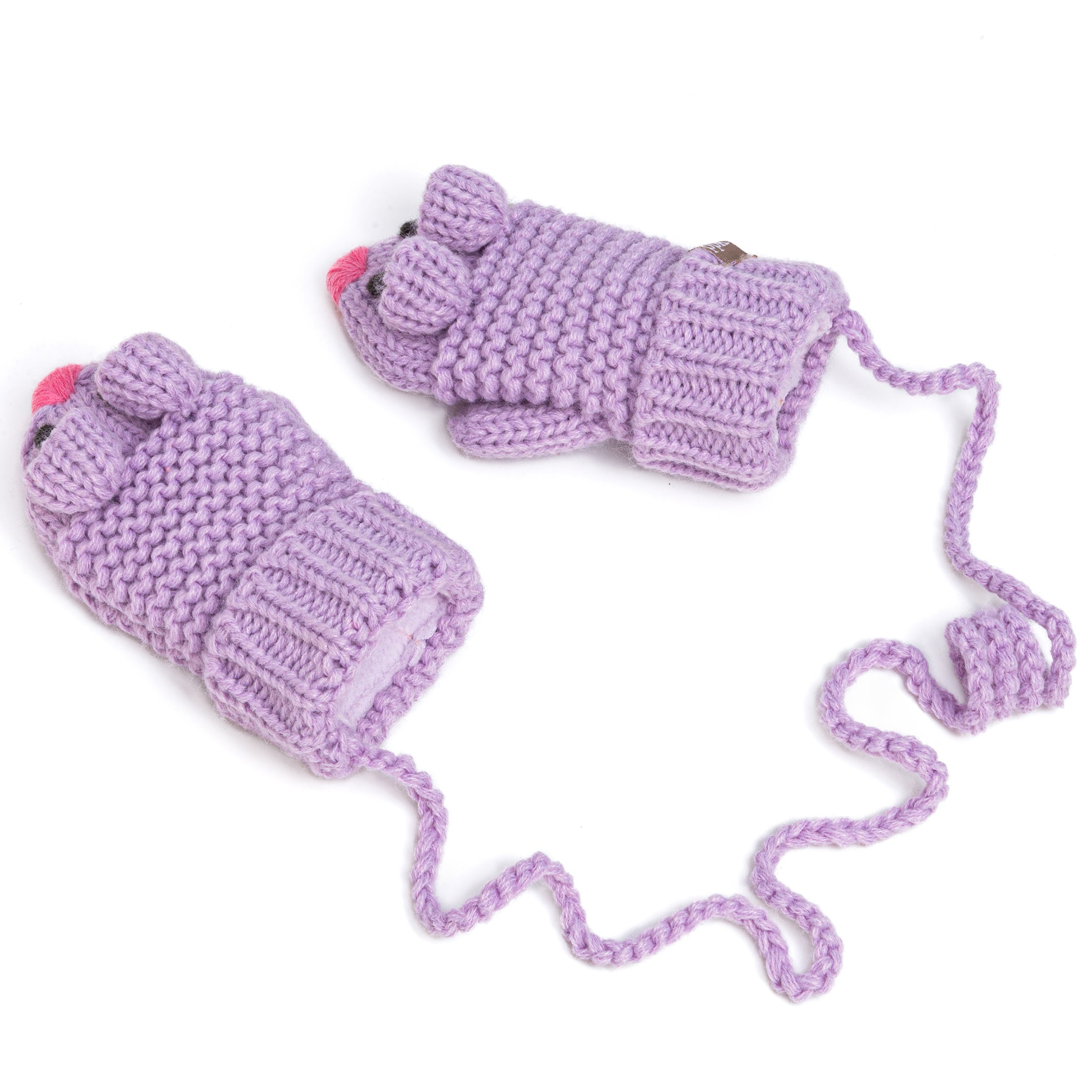 Mouse Face Knit Mittens With String For Kids 1-6 Years, Cozy, Cute & Connected For Little Hands, Premium Quality