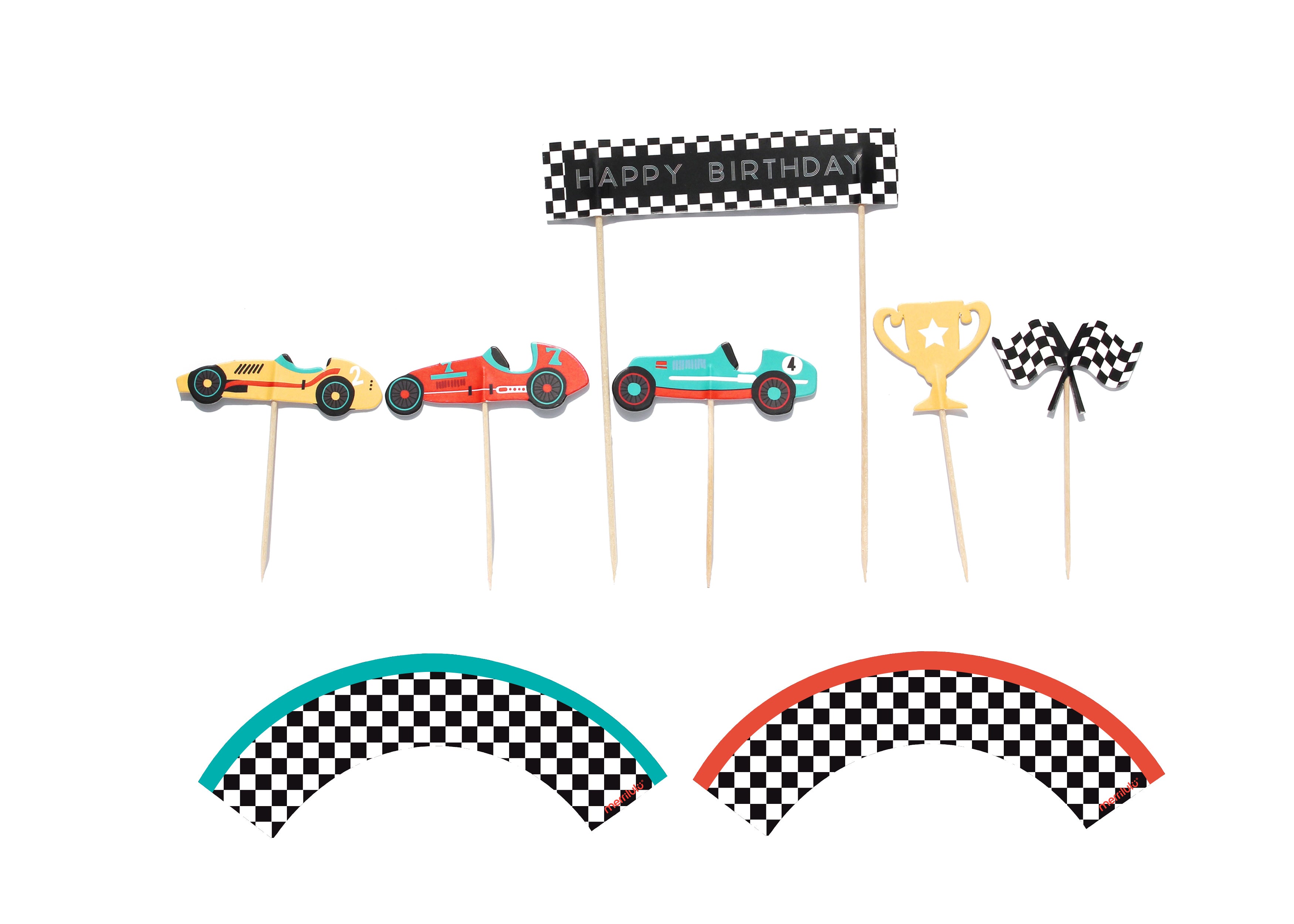 Race Car Cupcake Toppers & Wrappers, 11 Ct