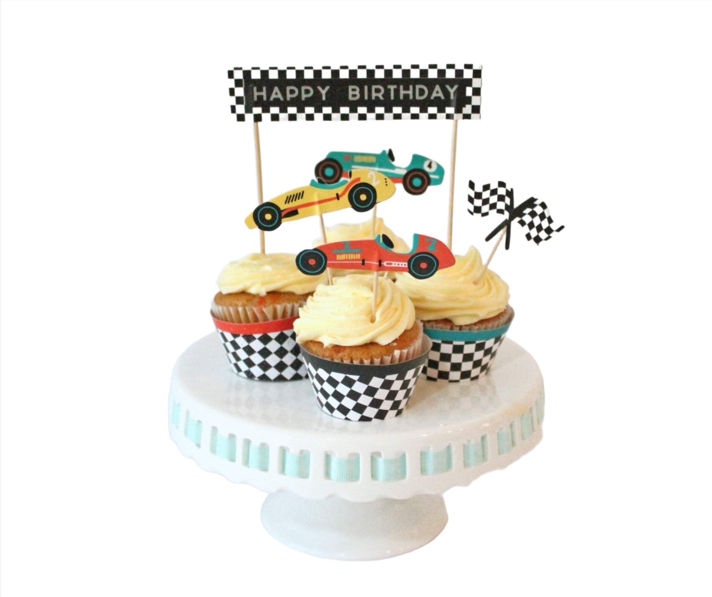 Race Car Cupcake Toppers & Wrappers, 11 Ct