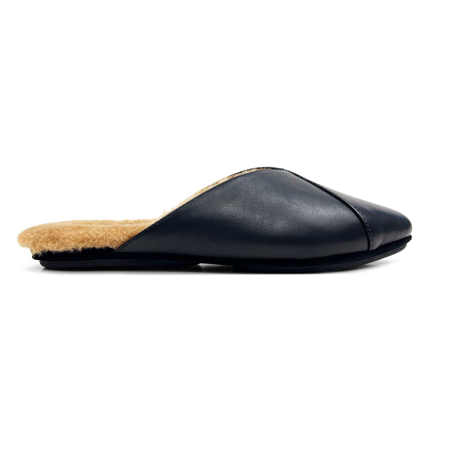 Valentina Faux Fur Mule In Black Leather