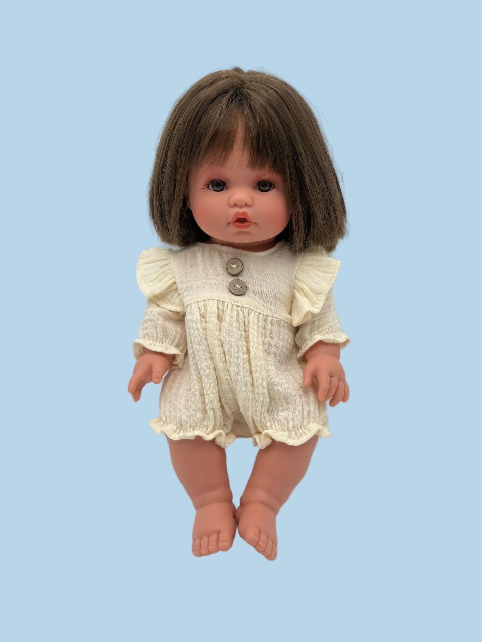 Minikane Doll Clothes | Doll Muslin Romper - Vanilla Cream (11" & 13" Dolls)
