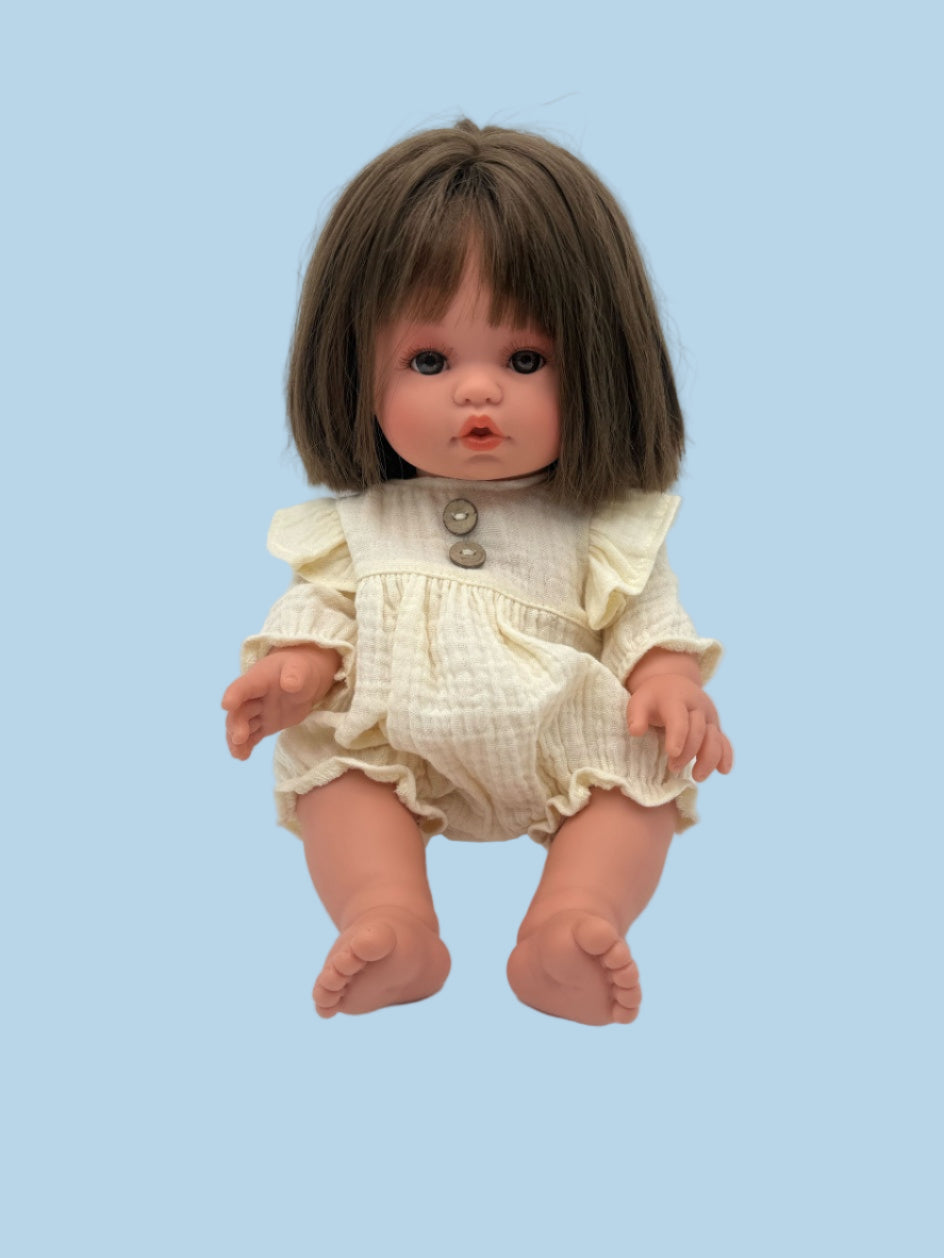 Minikane Doll Clothes | Doll Muslin Romper - Vanilla Cream (11" & 13" Dolls)