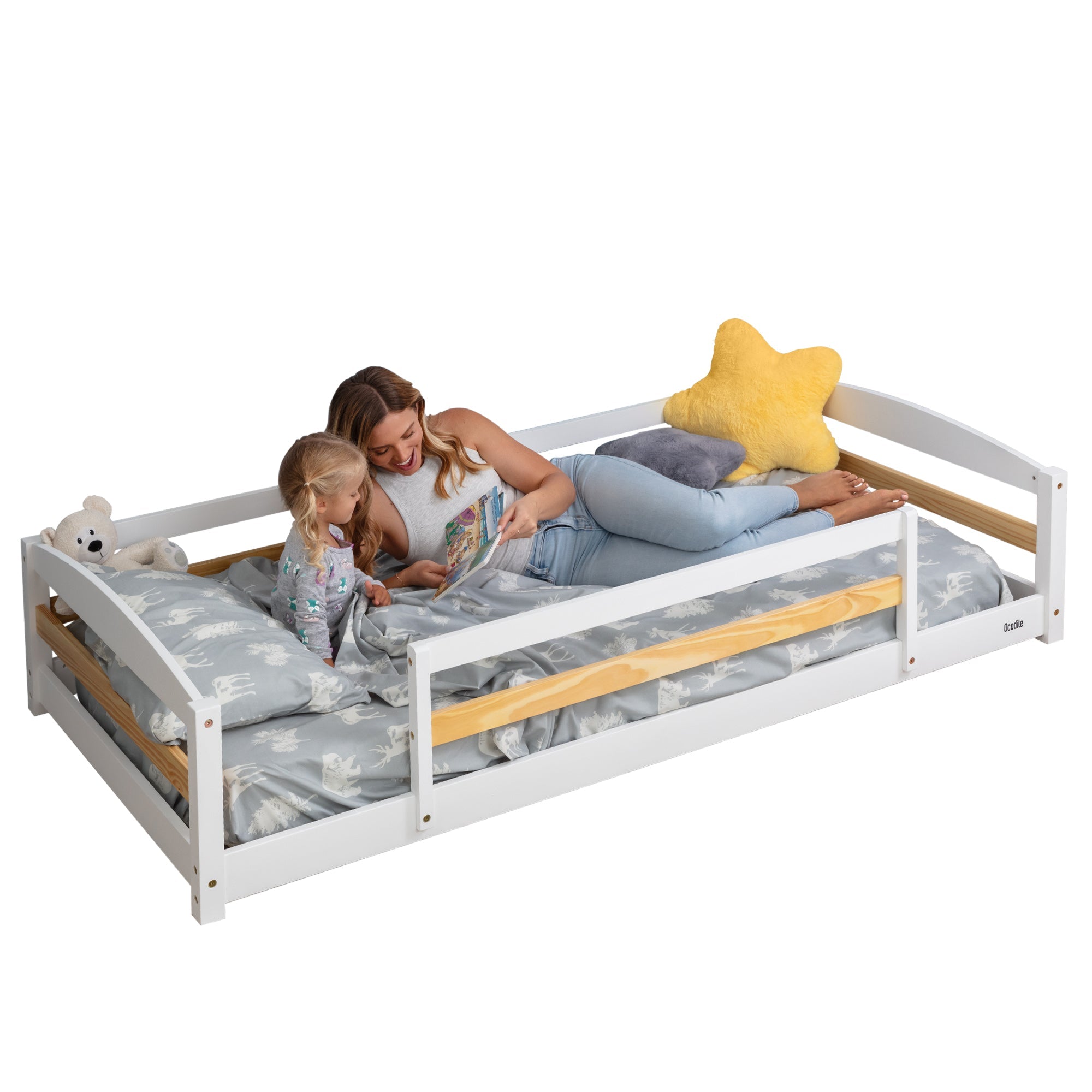 Twin Floor Bed With Safety Guardrails For Kids - Montessori Inspired