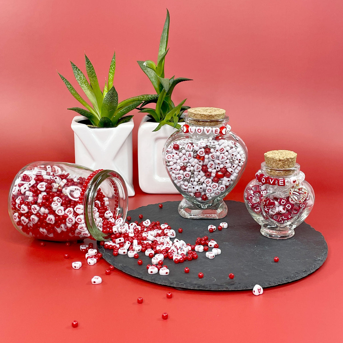 Valentine Red & White Love Bead Jar