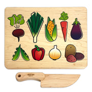 Kid's Chef-in-training Veggie Wooden Cutting Board With Handcrafted Wooden Knife | Made In The Usa (copy)