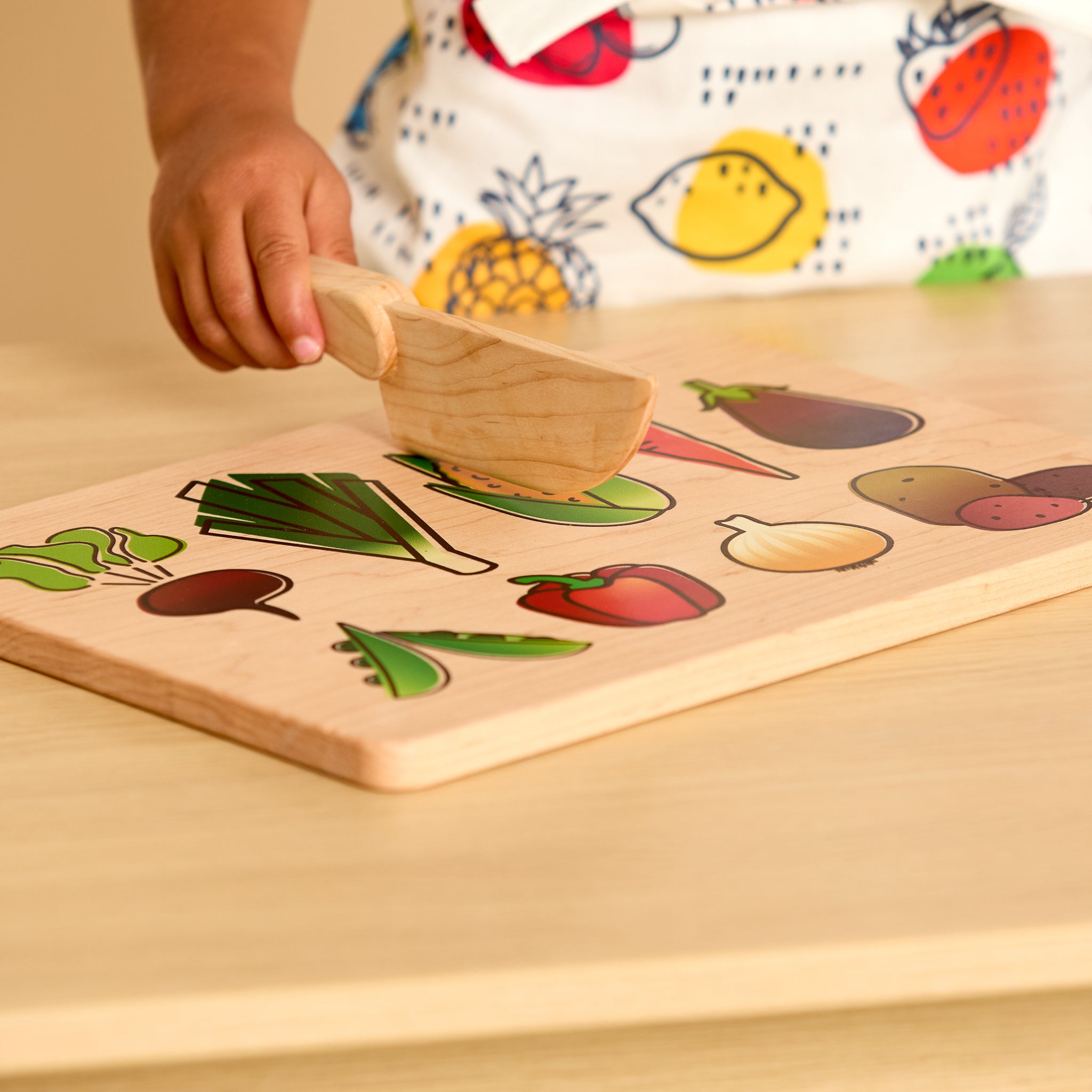 Kid's Chef-in-training Veggie Wooden Cutting Board With Handcrafted Wooden Knife | Made In The Usa (copy)