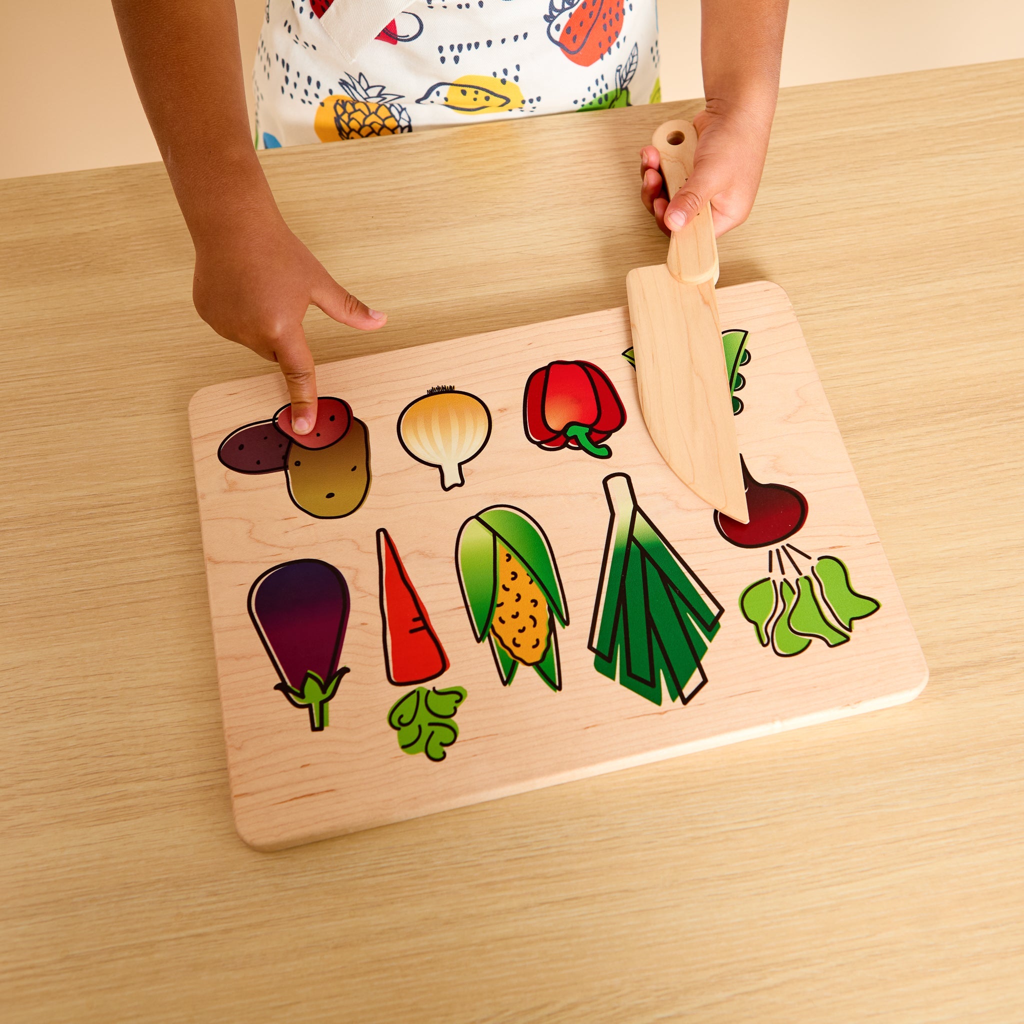 Kid's Chef-in-training Veggie Wooden Cutting Board With Handcrafted Wooden Knife | Made In The Usa (copy)