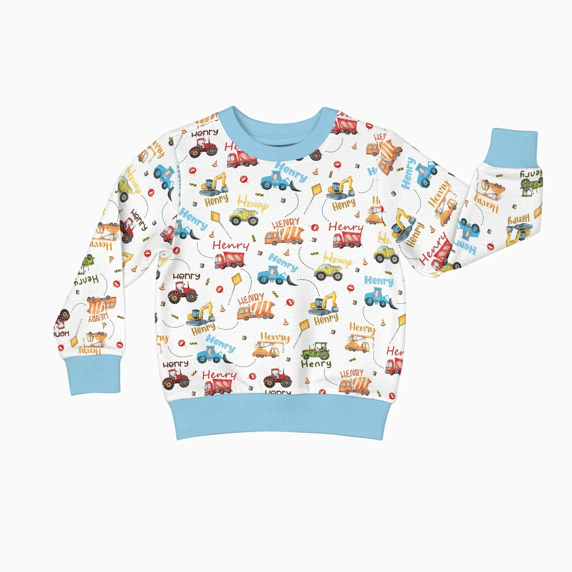 Construction Vehicles Custom Name Bamboo Crewneck Sweatshirt