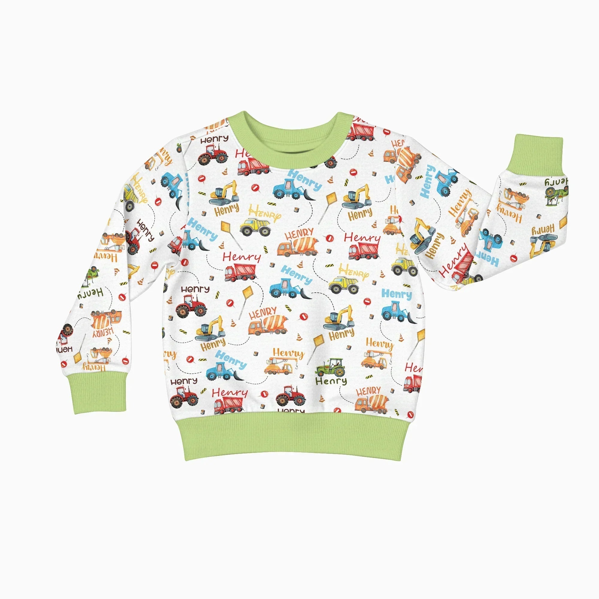 Construction Vehicles Custom Name Bamboo Crewneck Sweatshirt