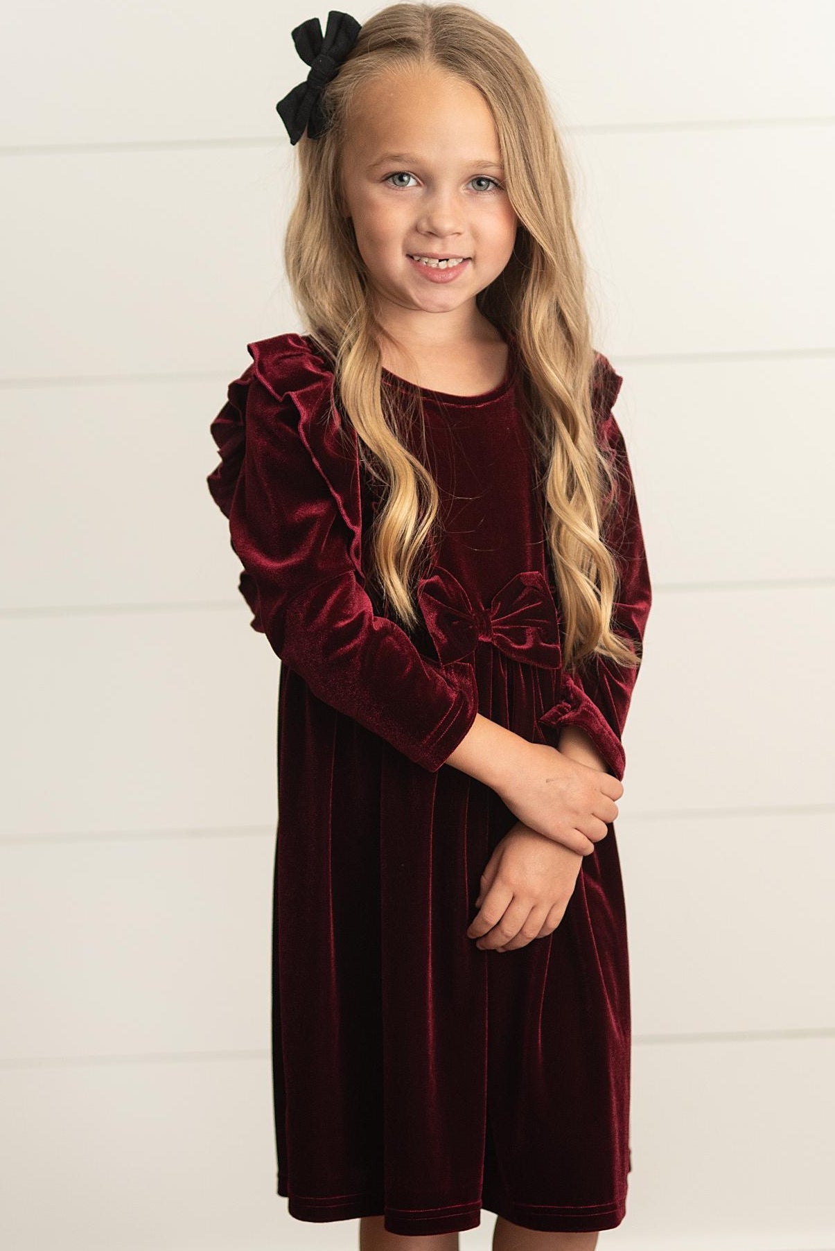 Velvet Wine Bow Dress