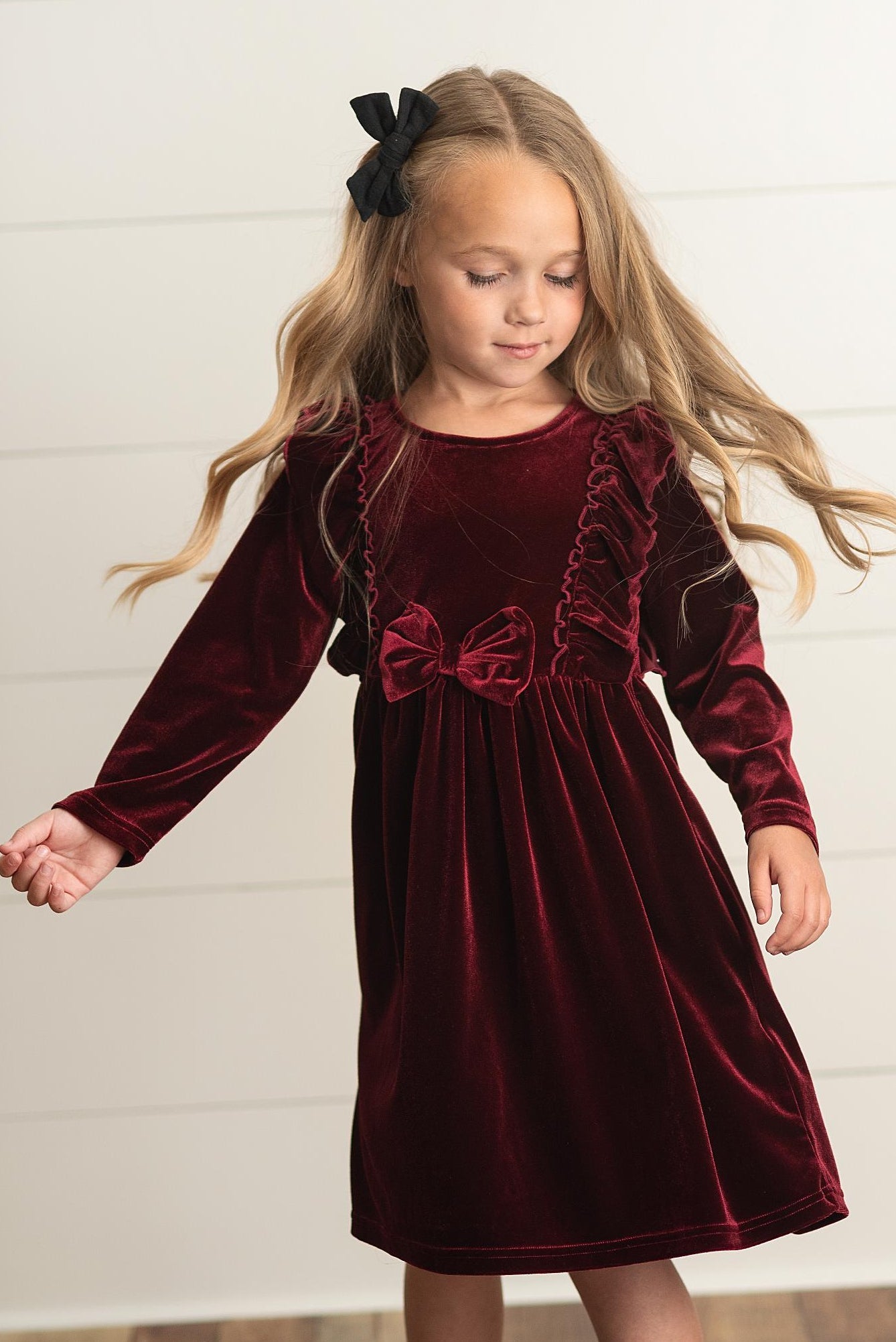 Velvet Wine Bow Dress