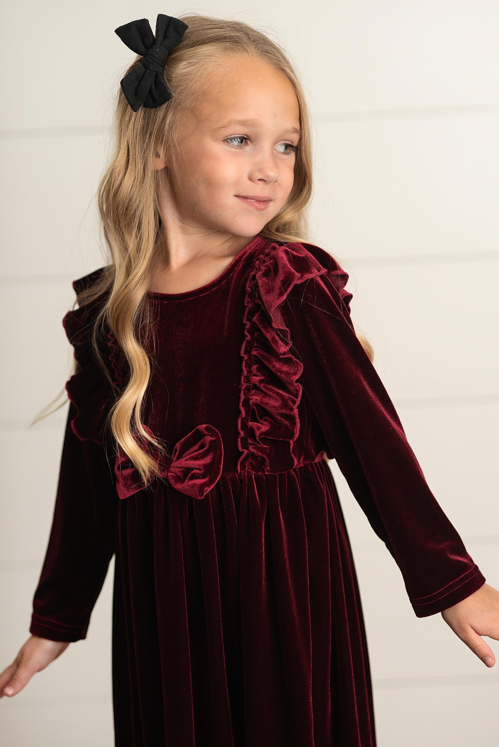 Velvet Wine Bow Dress