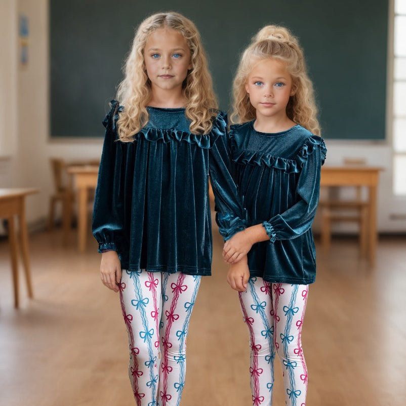 Velvet Teal Coquette Bow Pant Set