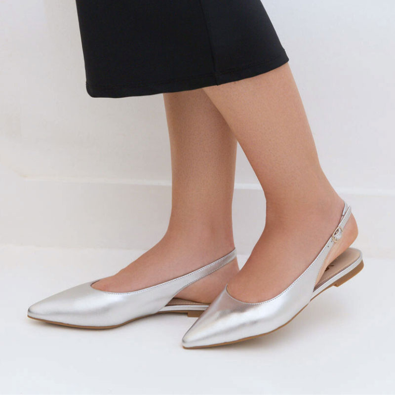 Vera Slingback Flat In Silver Leather