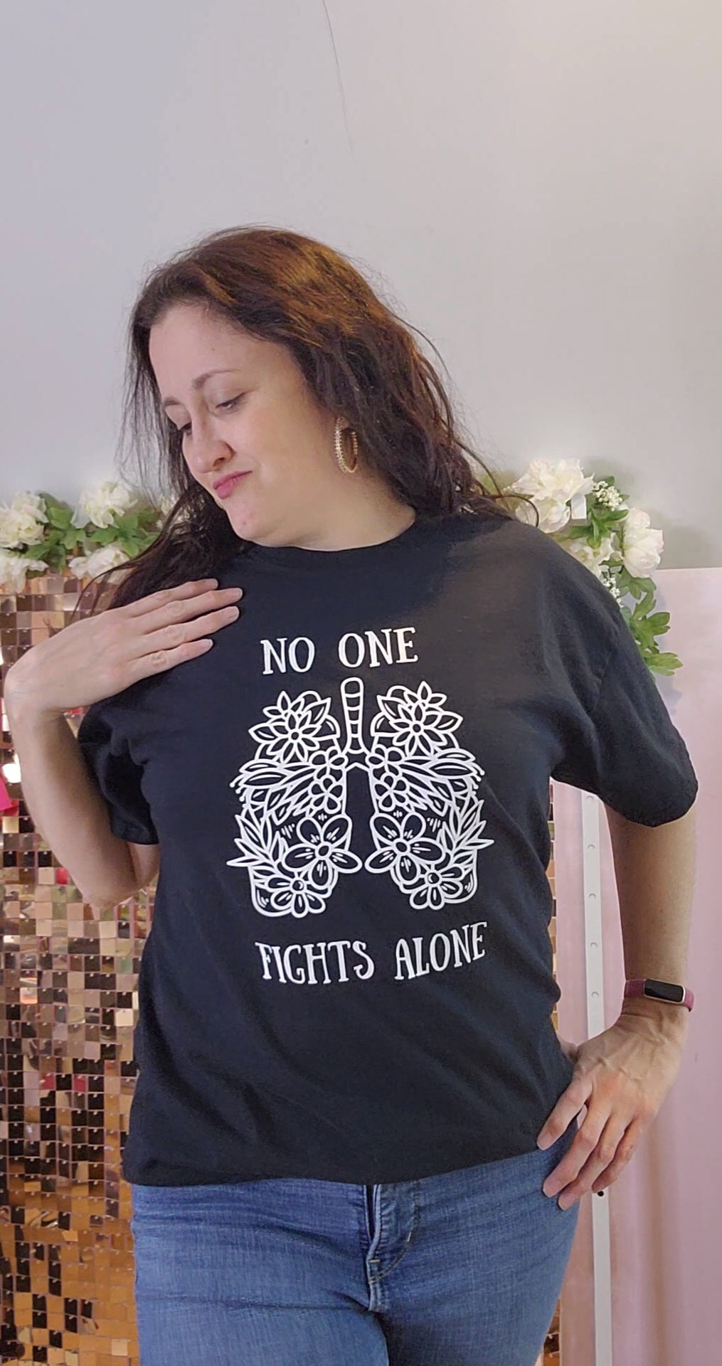 Pre-order- No One Fights Alone- Hand Drawn Floral Lungs Graphic Tee- Handmade