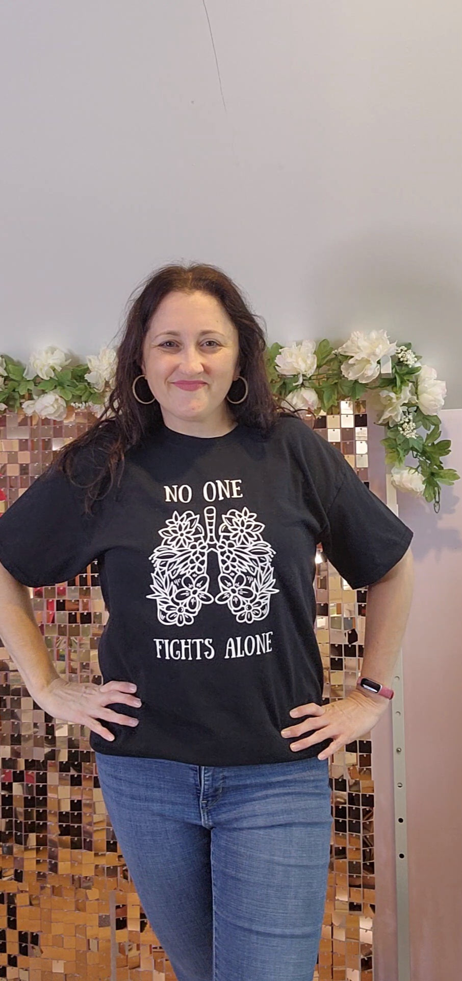 Pre-order- No One Fights Alone- Hand Drawn Floral Lungs Graphic Tee- Handmade