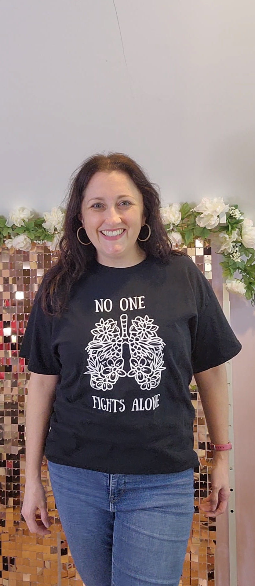 Pre-order- No One Fights Alone- Hand Drawn Floral Lungs Graphic Tee- Handmade