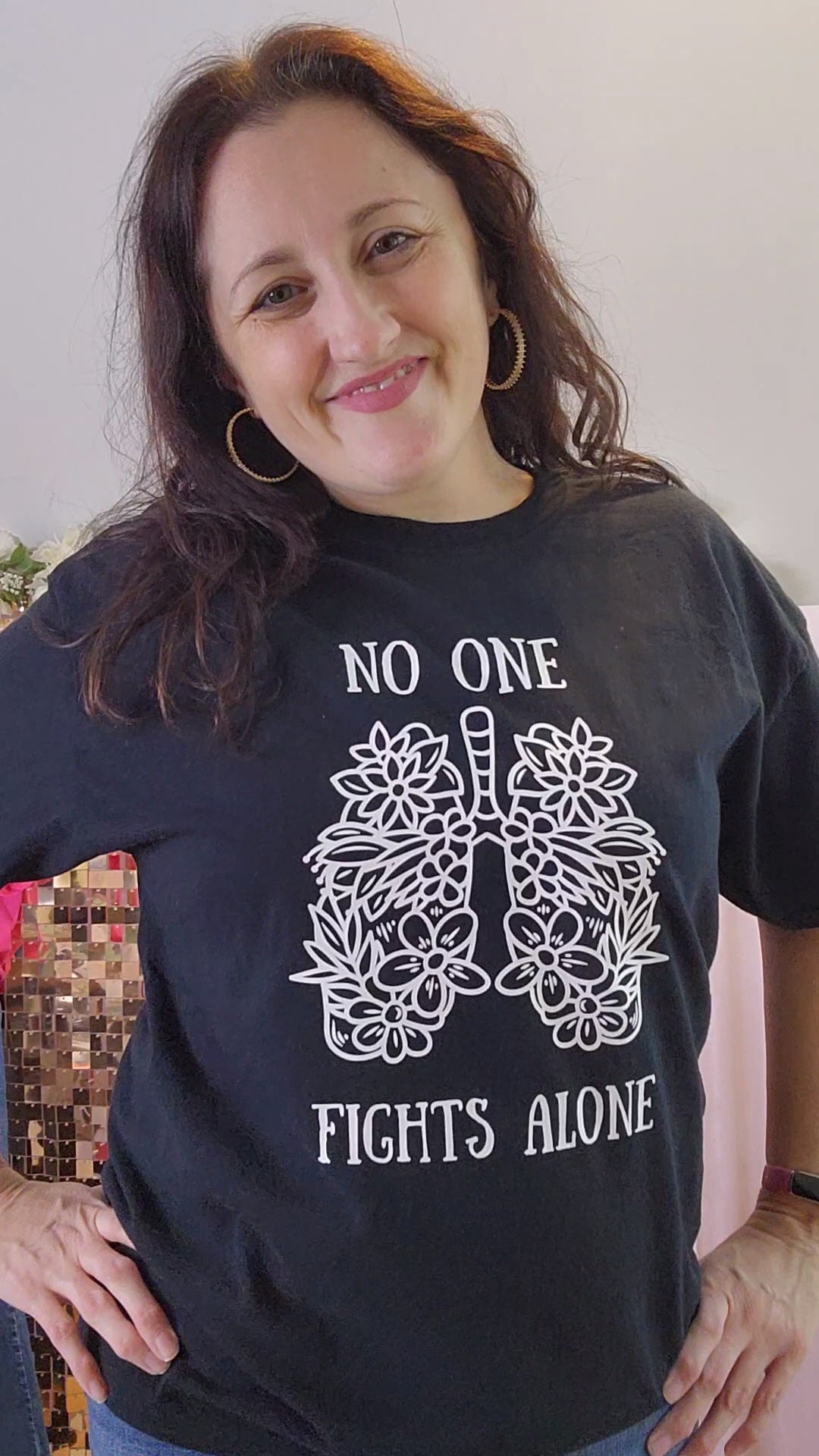 Pre-order- No One Fights Alone- Hand Drawn Floral Lungs Graphic Tee- Handmade