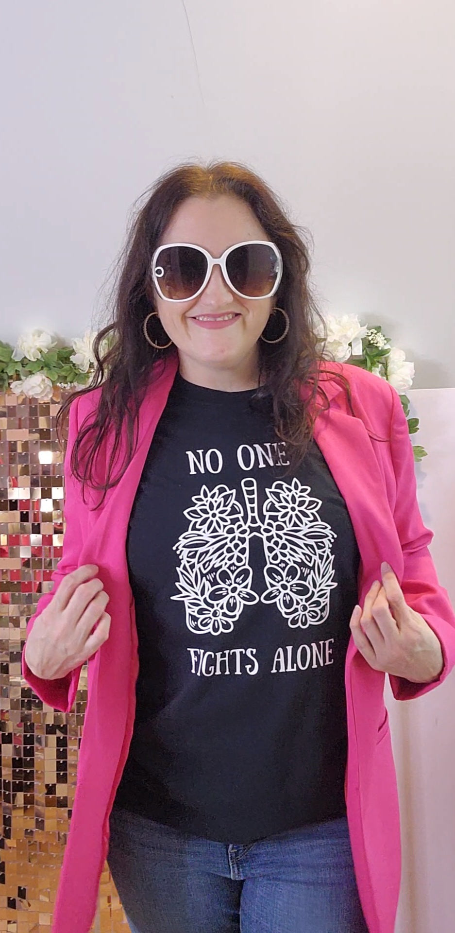 Pre-order- No One Fights Alone- Hand Drawn Floral Lungs Graphic Tee- Handmade