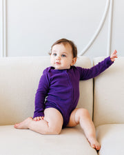 Long Sleeve Zipper Bodysuit In Violet, 3-6m