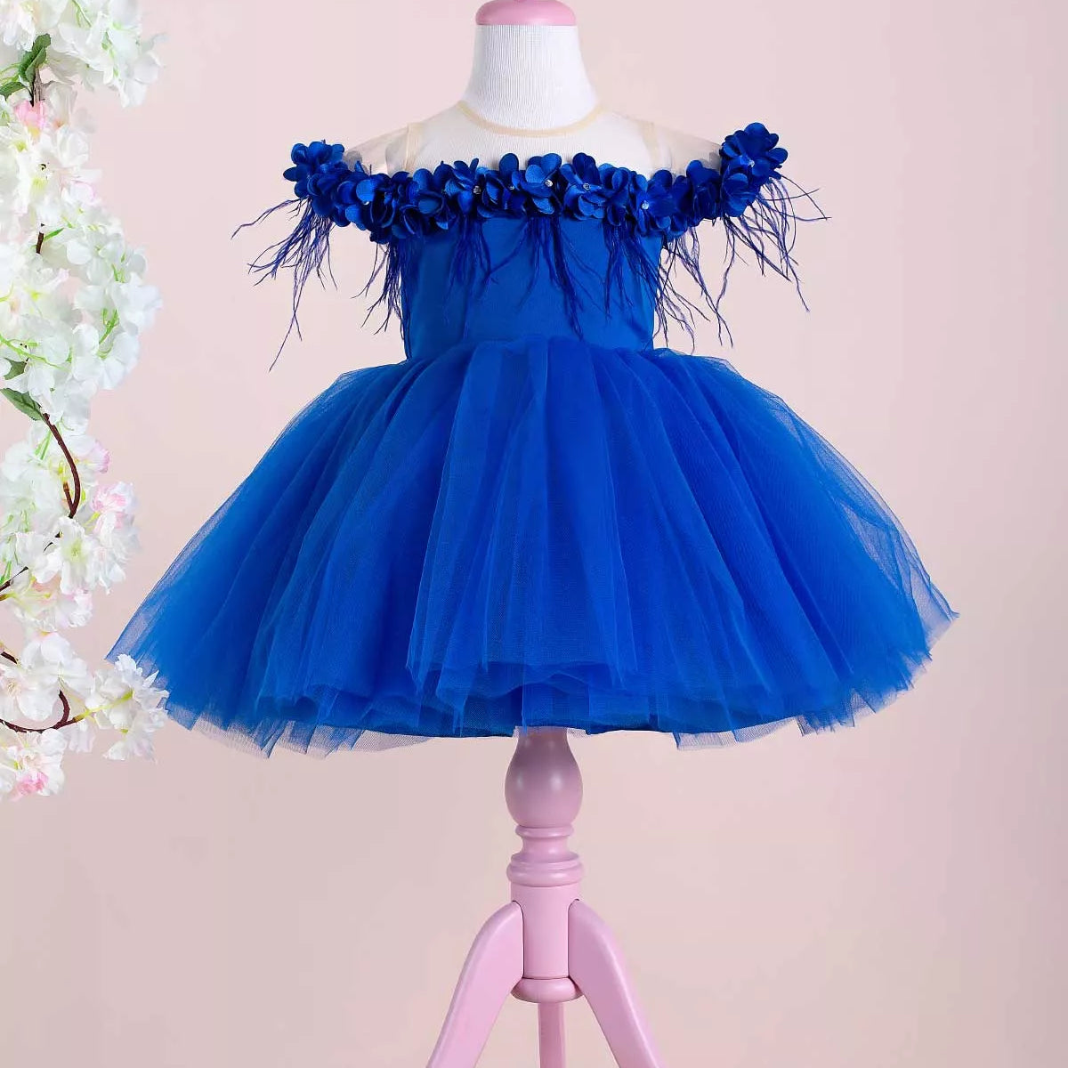 THA Dressing Blue Party Dress with Floral Accents