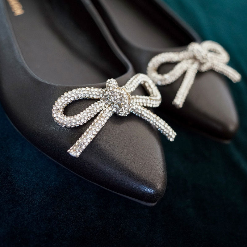 Vivienne Crystal Bow Flats In Black Nappa Leather