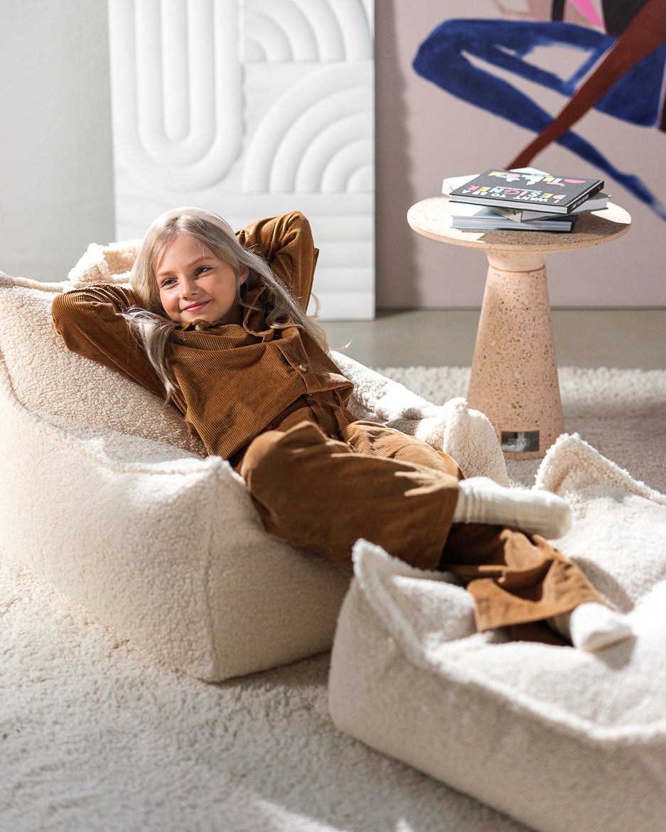 Cream White Beanbag Chair And Ottoman Set