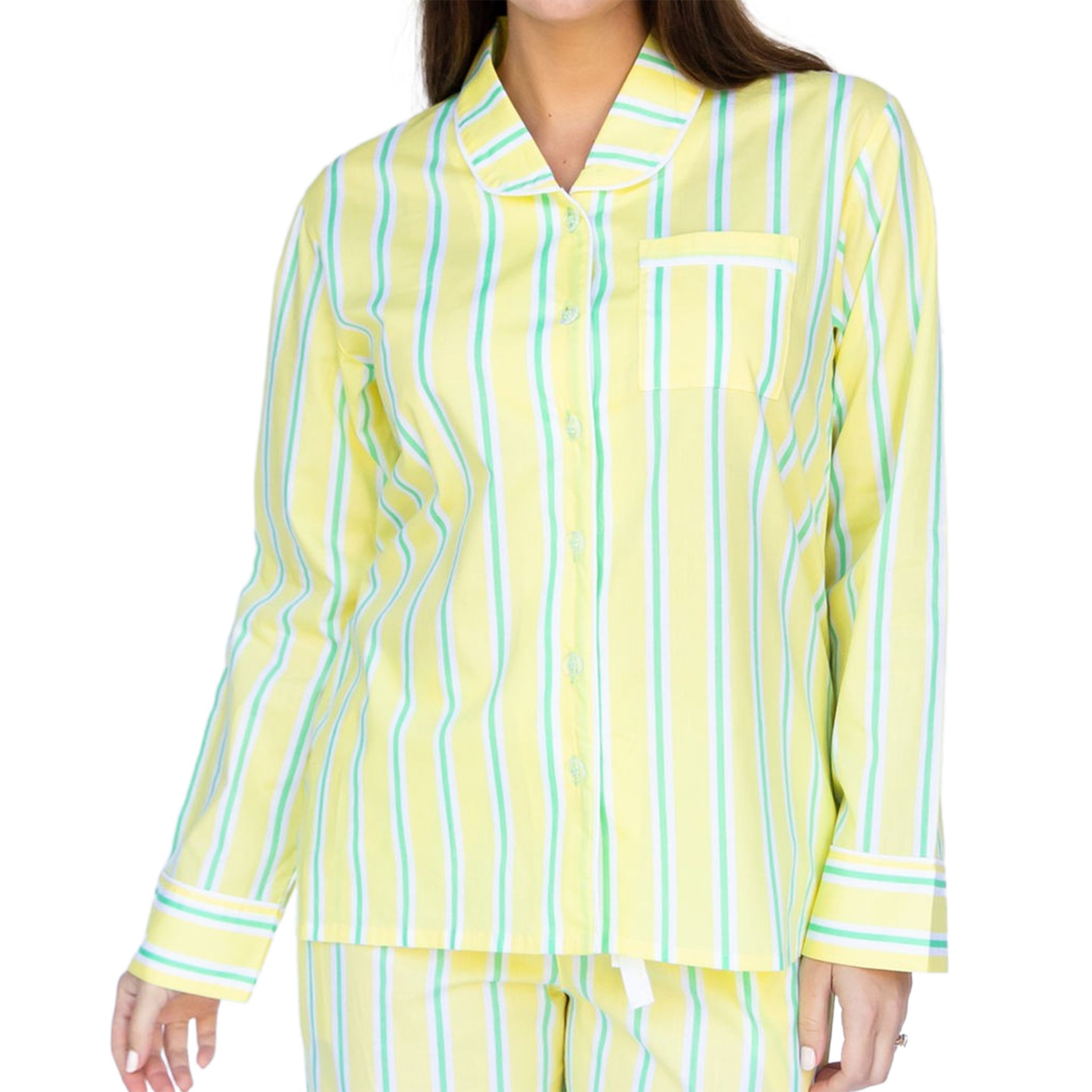 Women's Andy Cohen Yellow + Green Stripe Pj Pant Set